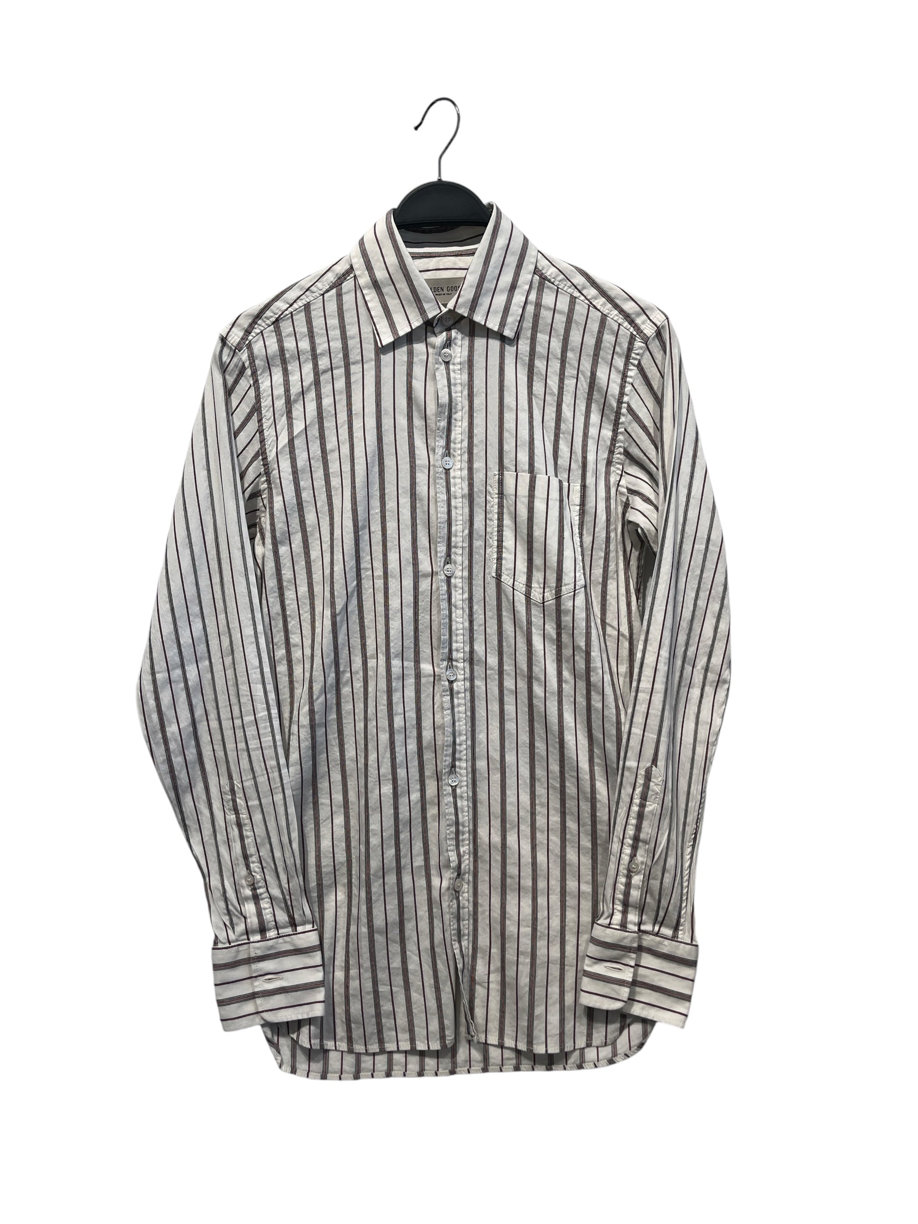 GOLDEN GOOSE/LS Shirt/XS/Cotton/WHT/Stripe/red/black w white buttons view 1