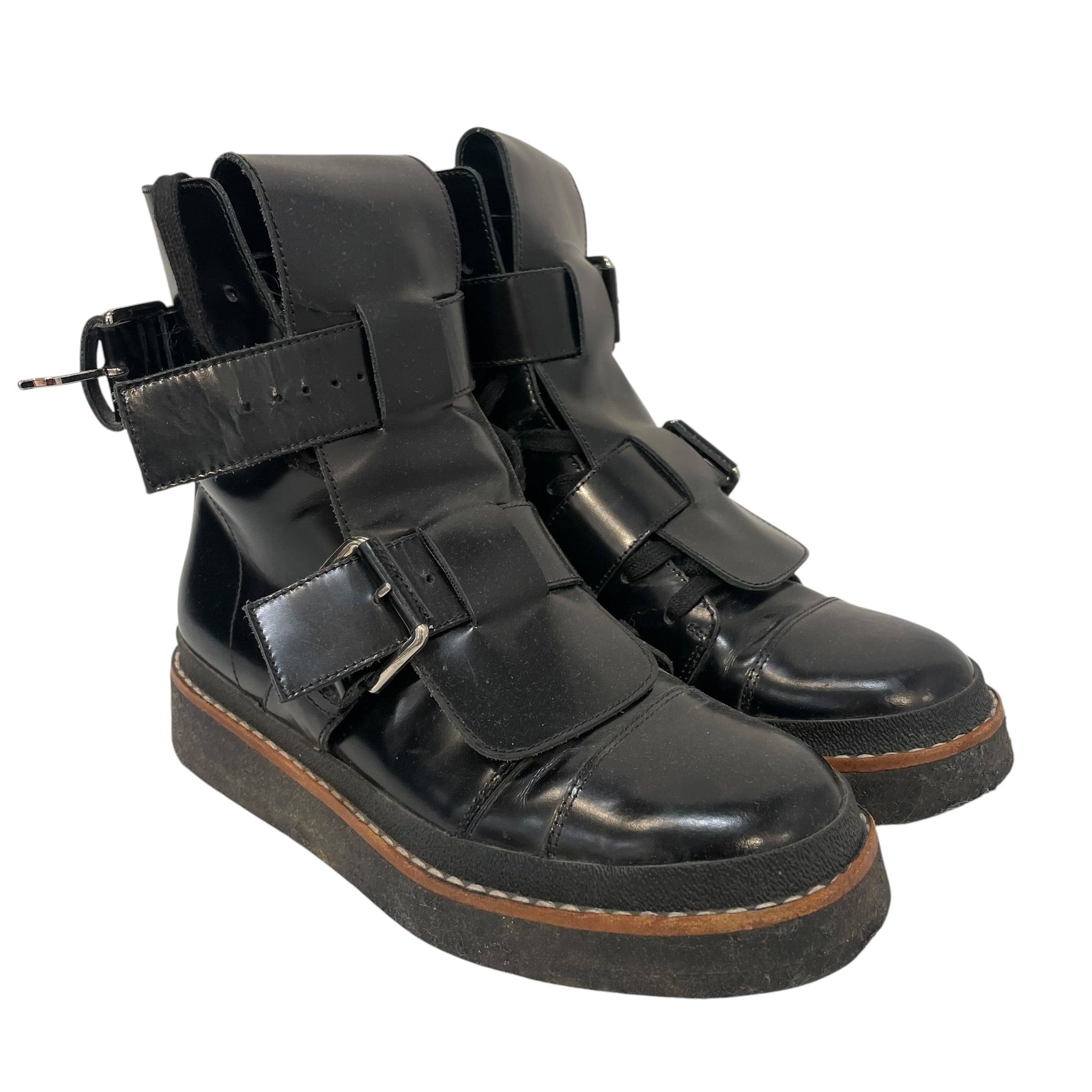 MARNI/Boots/US 6.5/Leather/BLK/double buckle combat view 1