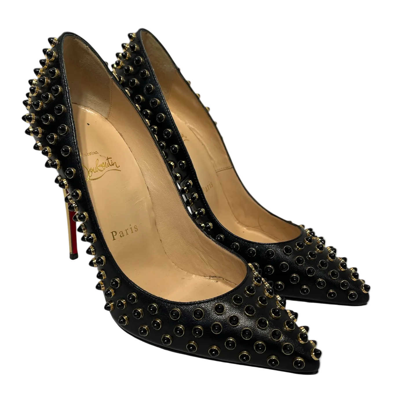 Christian Louboutin/Heels/EU 38/Leather/BLK/Gold Stud Follies Cabo Pump view 1