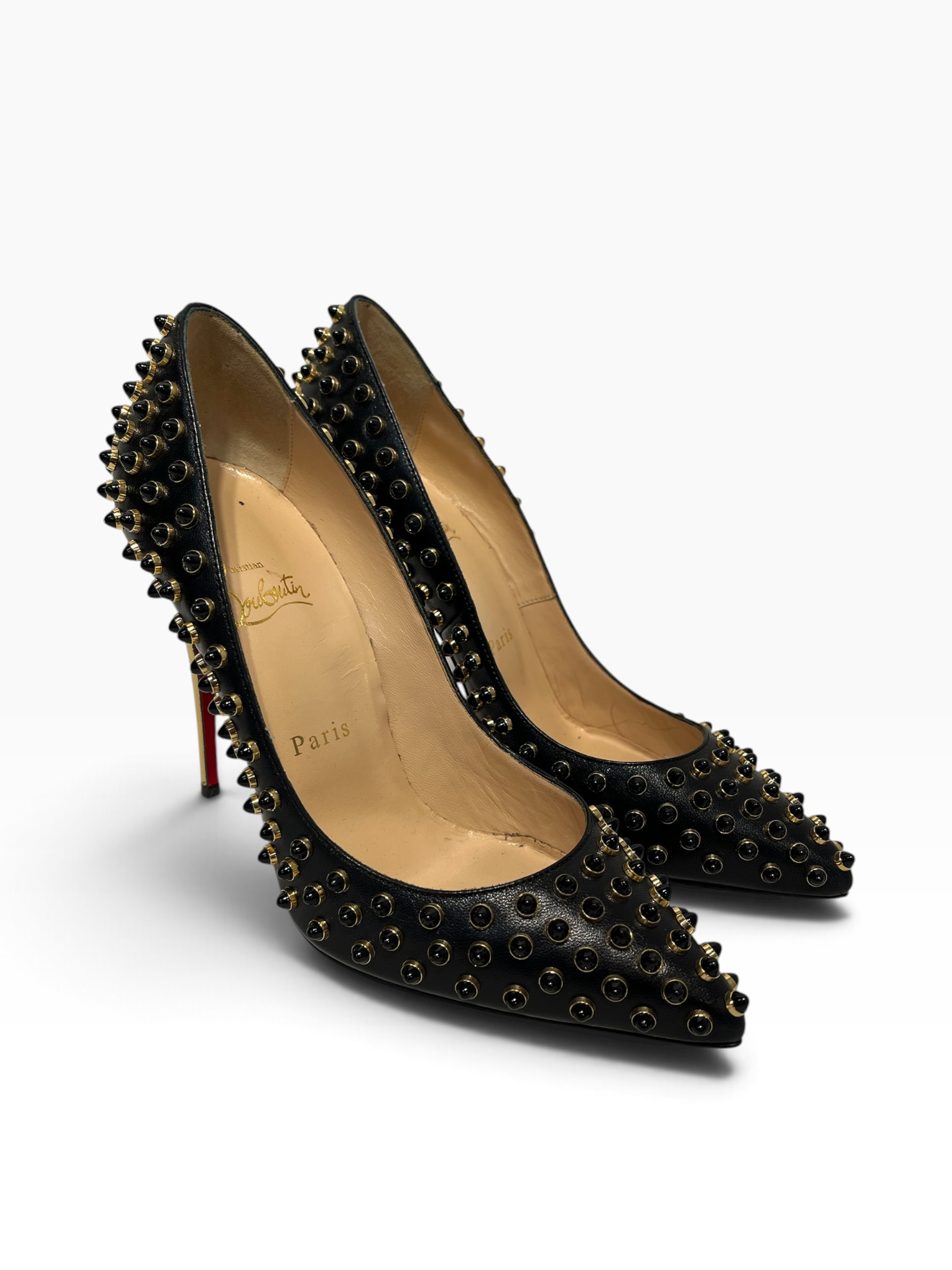 Christian Louboutin/Heels/EU 38/Leather/BLK/Gold Stud Follies Cabo Pump view 1