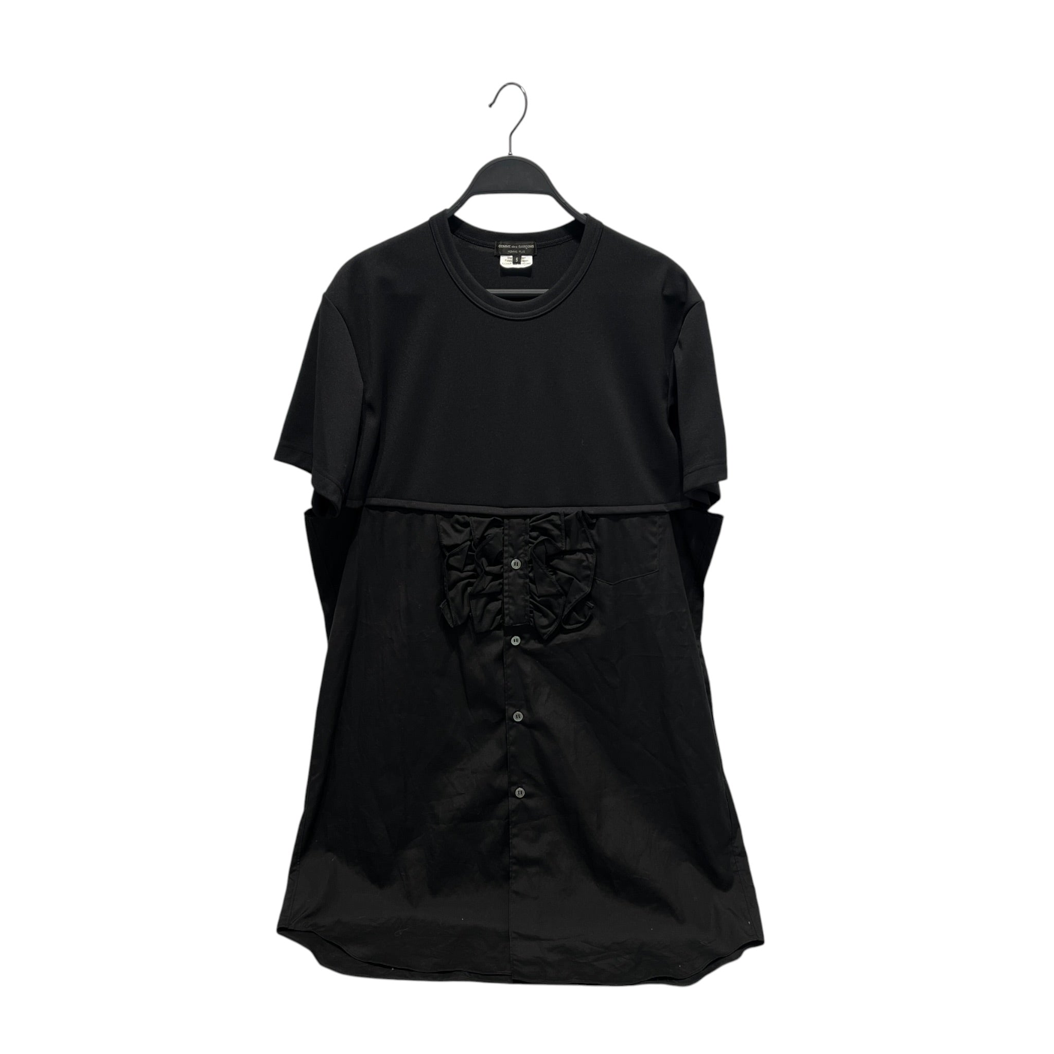 COMME des GARCONS HOMME PLUS/SL Dress/S/Polyester/BLK/BLACK RUFFLE TRIM SHIRT DRESS view 1