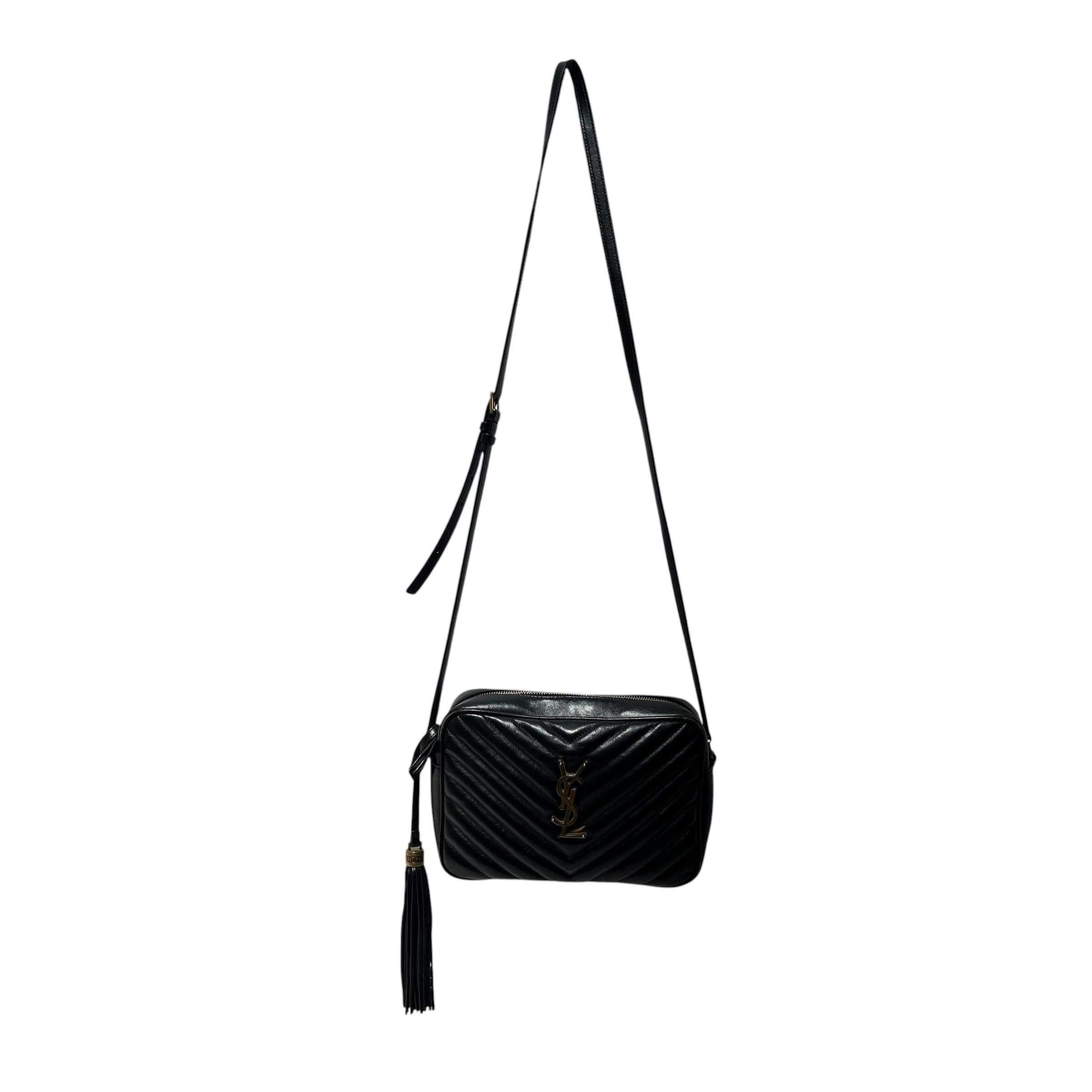 YVES SAINT LAURENT/Cross Body Bag/Leather/BLK/chevron camera bag view 1