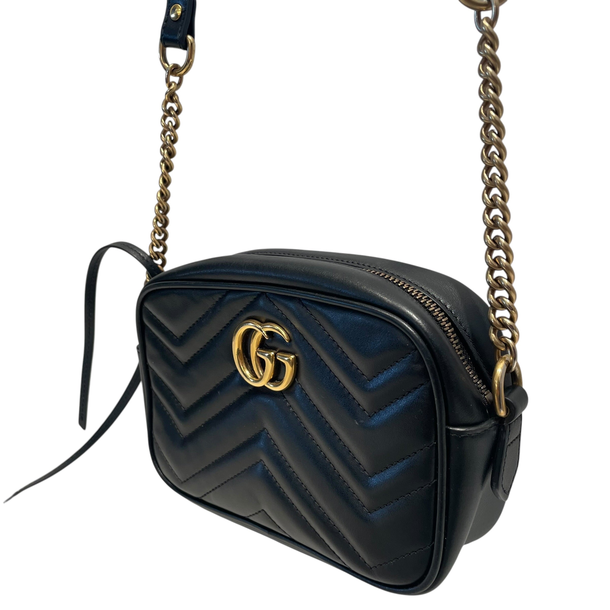 GUCCI/Cross Body Bag/Leather/BLK/GG MARMONT MATELASSE MINI view 3