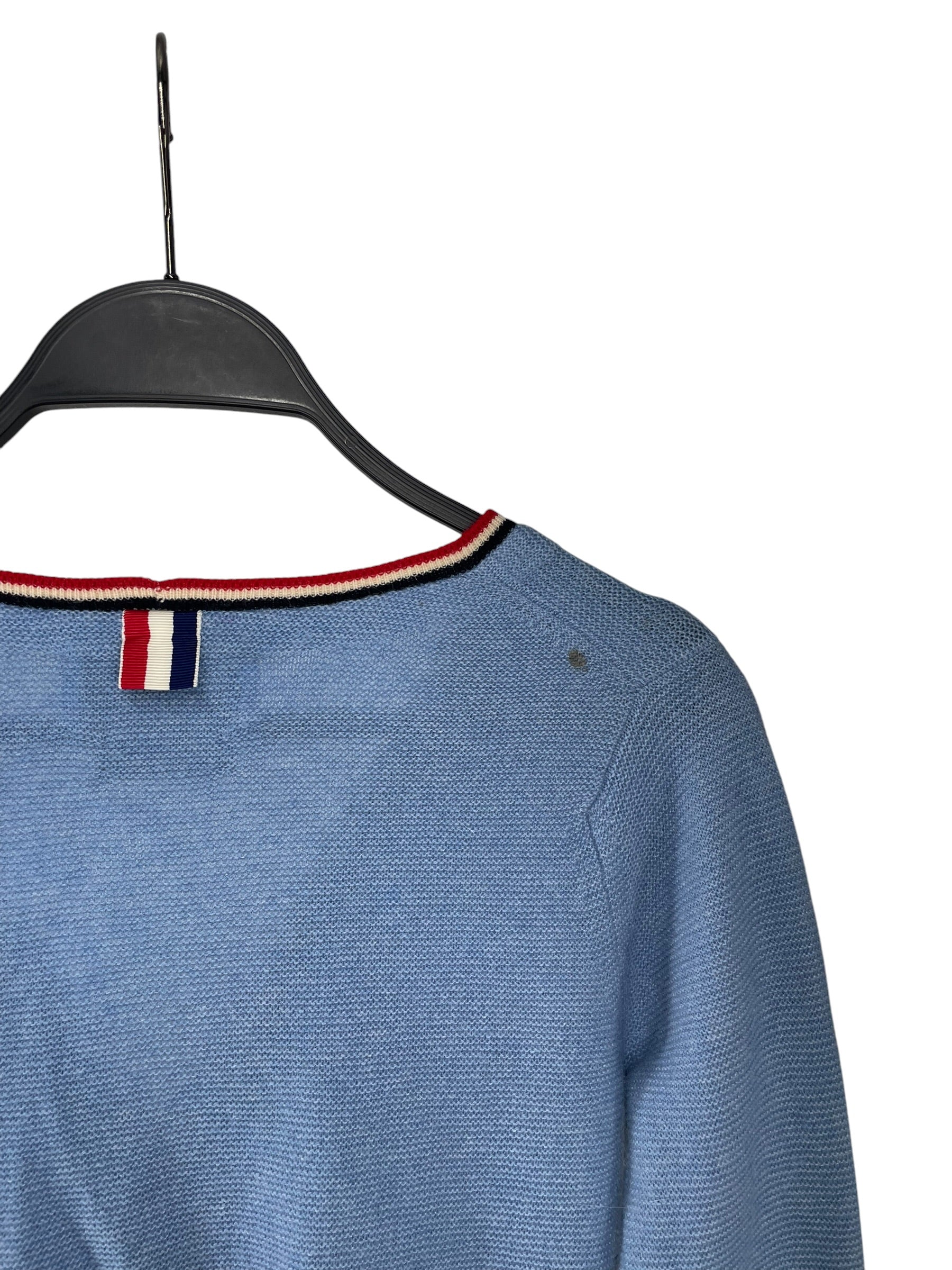 THOM BROWNE. NEW YORK/Cardigan/0/Wool/BLU/CROPPED STRIPE CARDIGAN view 4