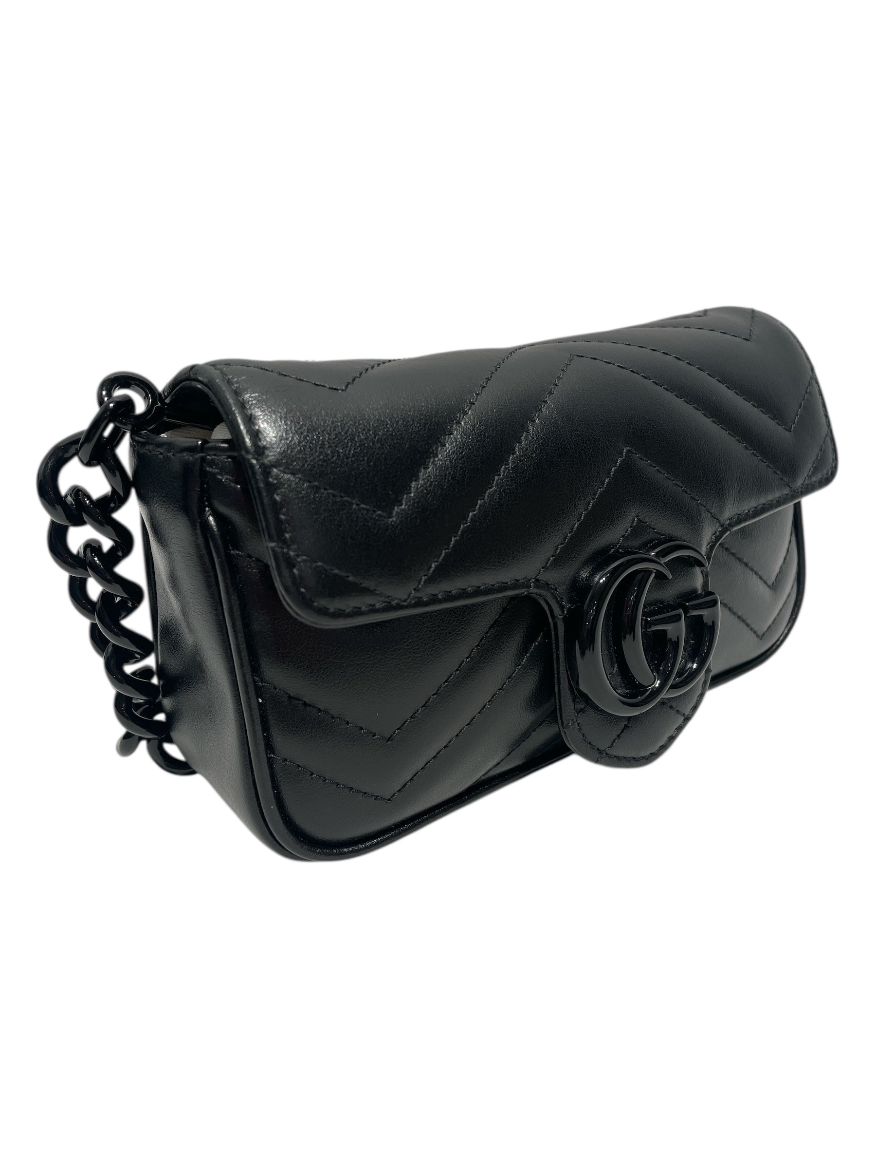 GUCCI/Cross Body Bag/Leather/BLK/Marmont Flap Mini Bag view 3
