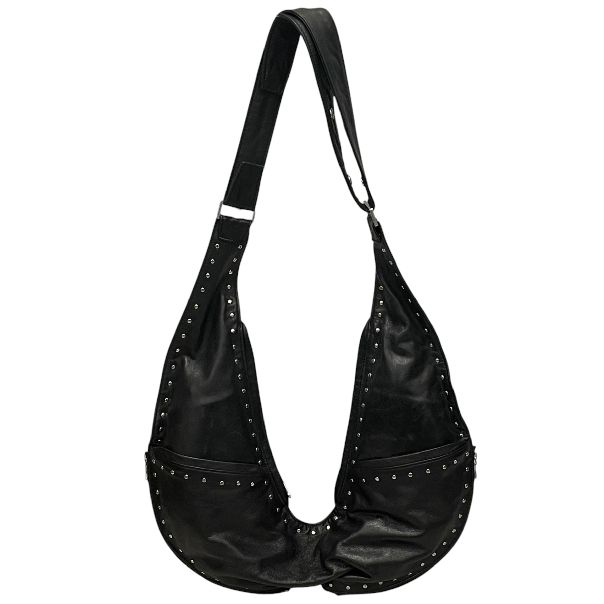 SASH/Cross Body Bag/Leather/BLK/STUDDED SADDLE BAG view 1
