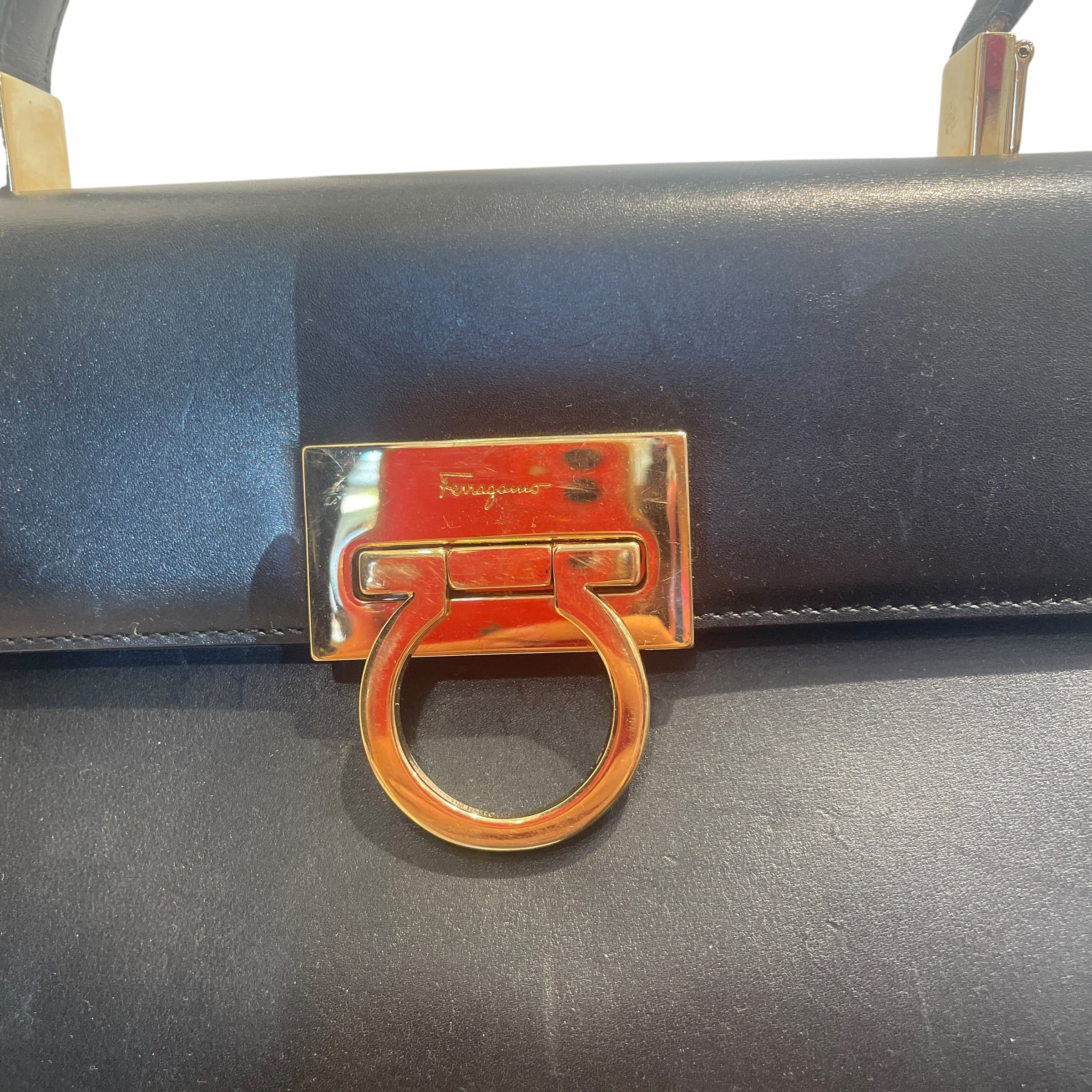 Salvatore Ferragamo/Hand Bag/Leather/BLK/Gancini Top Handle view 5