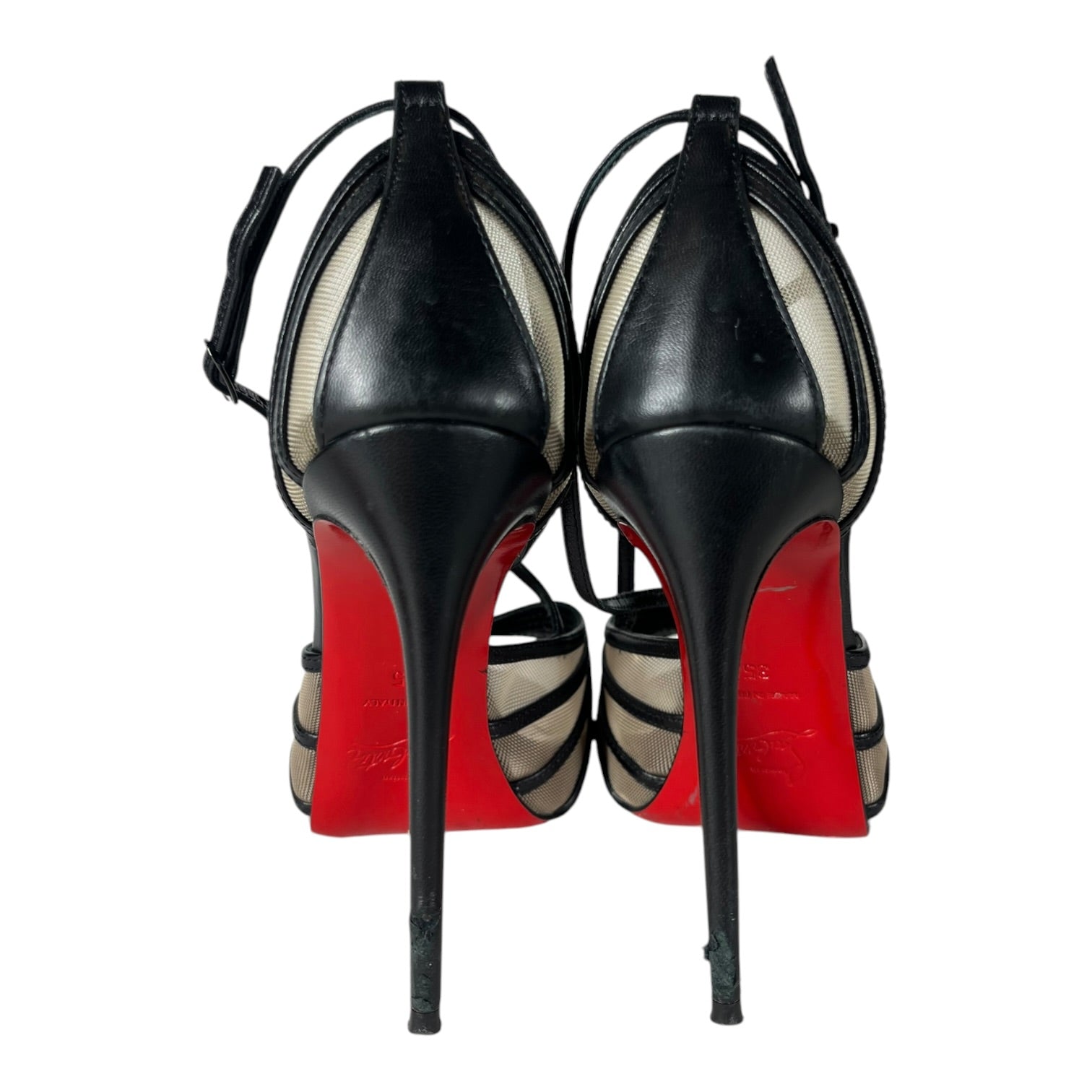 Christian Louboutin/Heels/EU 35/Leather/BLK/LACE PATTERN T-STRAP view 4