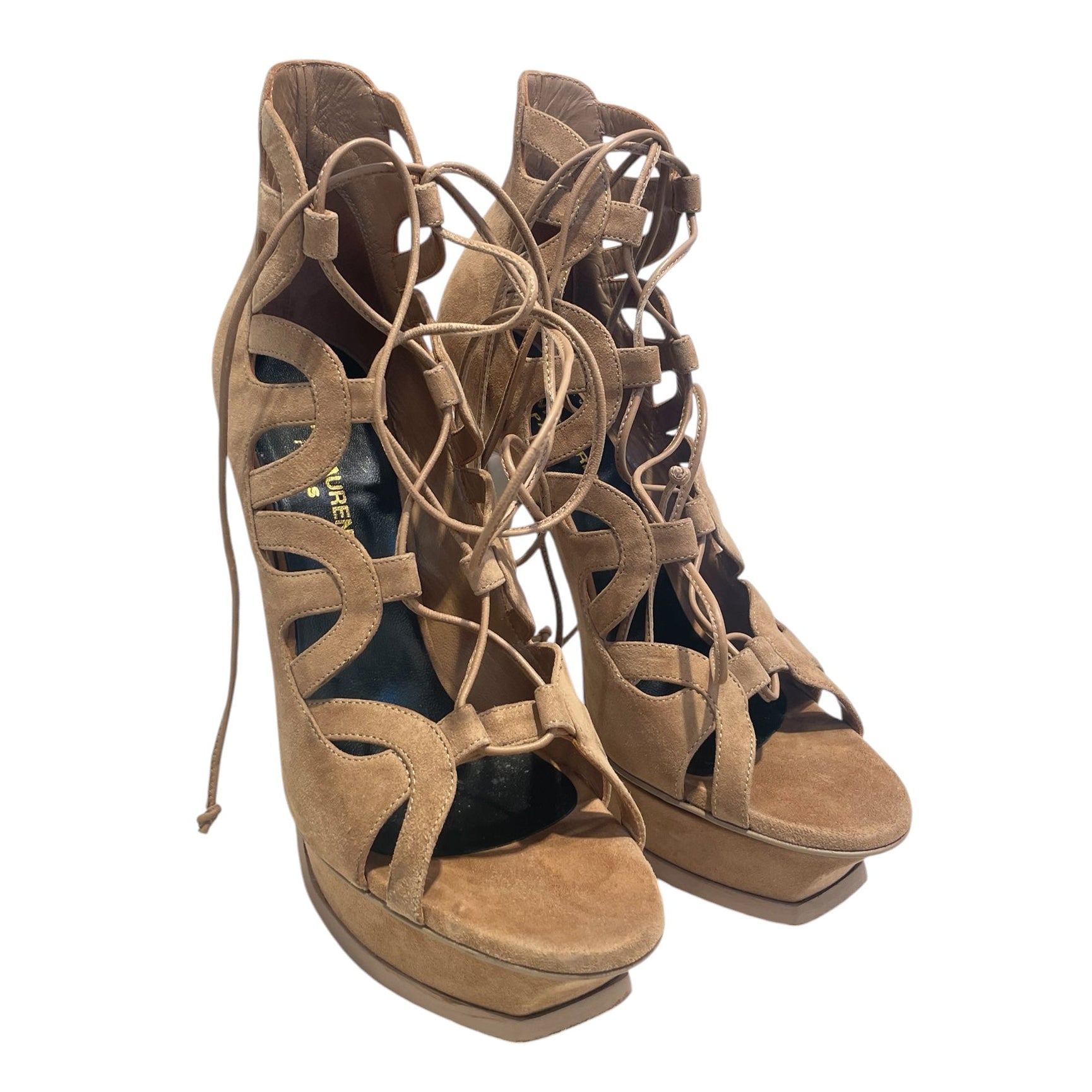 SAINT LAURENT/Heels/EU 37.5/Suede/BEG/Open-Toe/GLADIATOR view 1