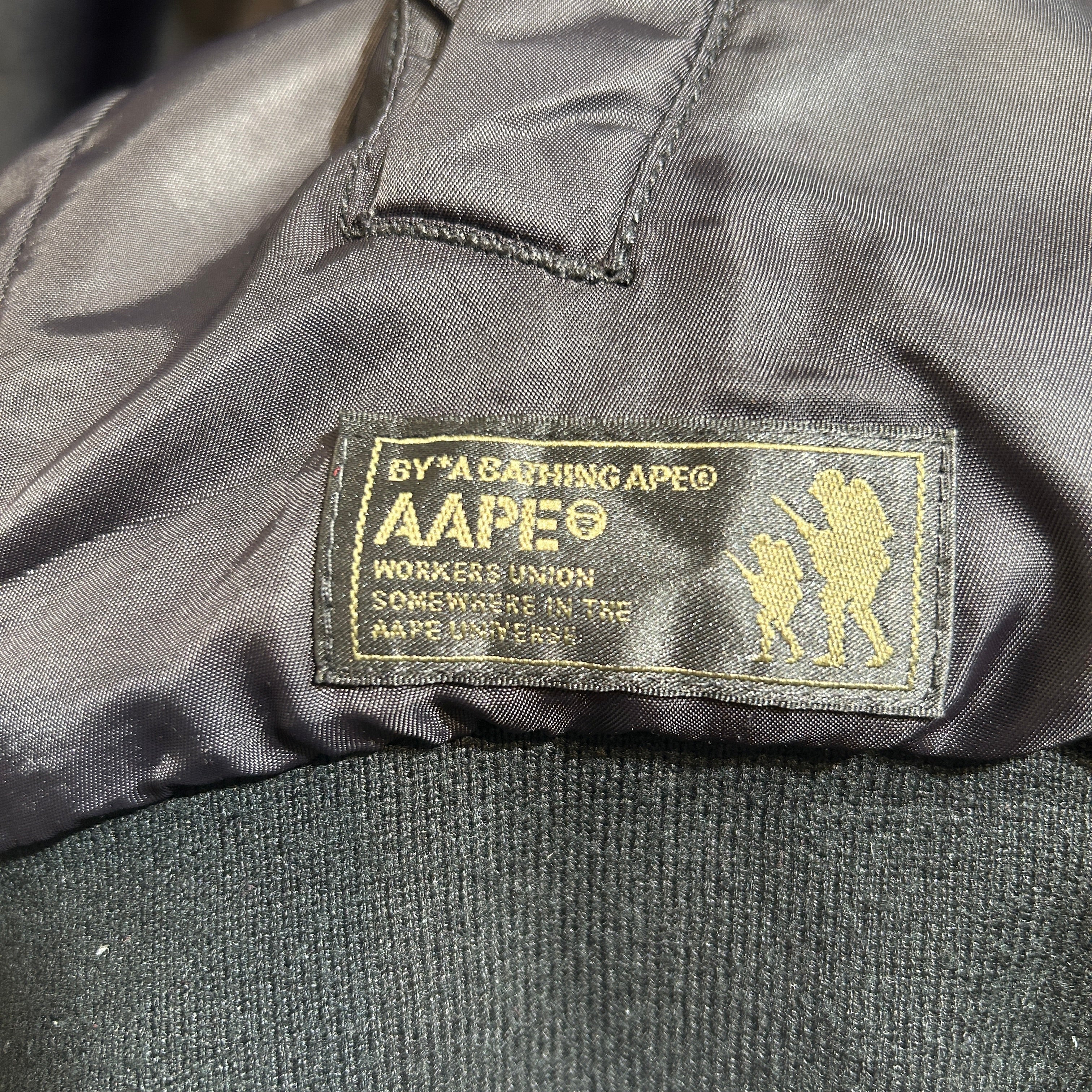 AAPE BY A BATHING APE/Baseball Jkt/S/Nylon/BLK/Graphic/reversible camo jacket view 4