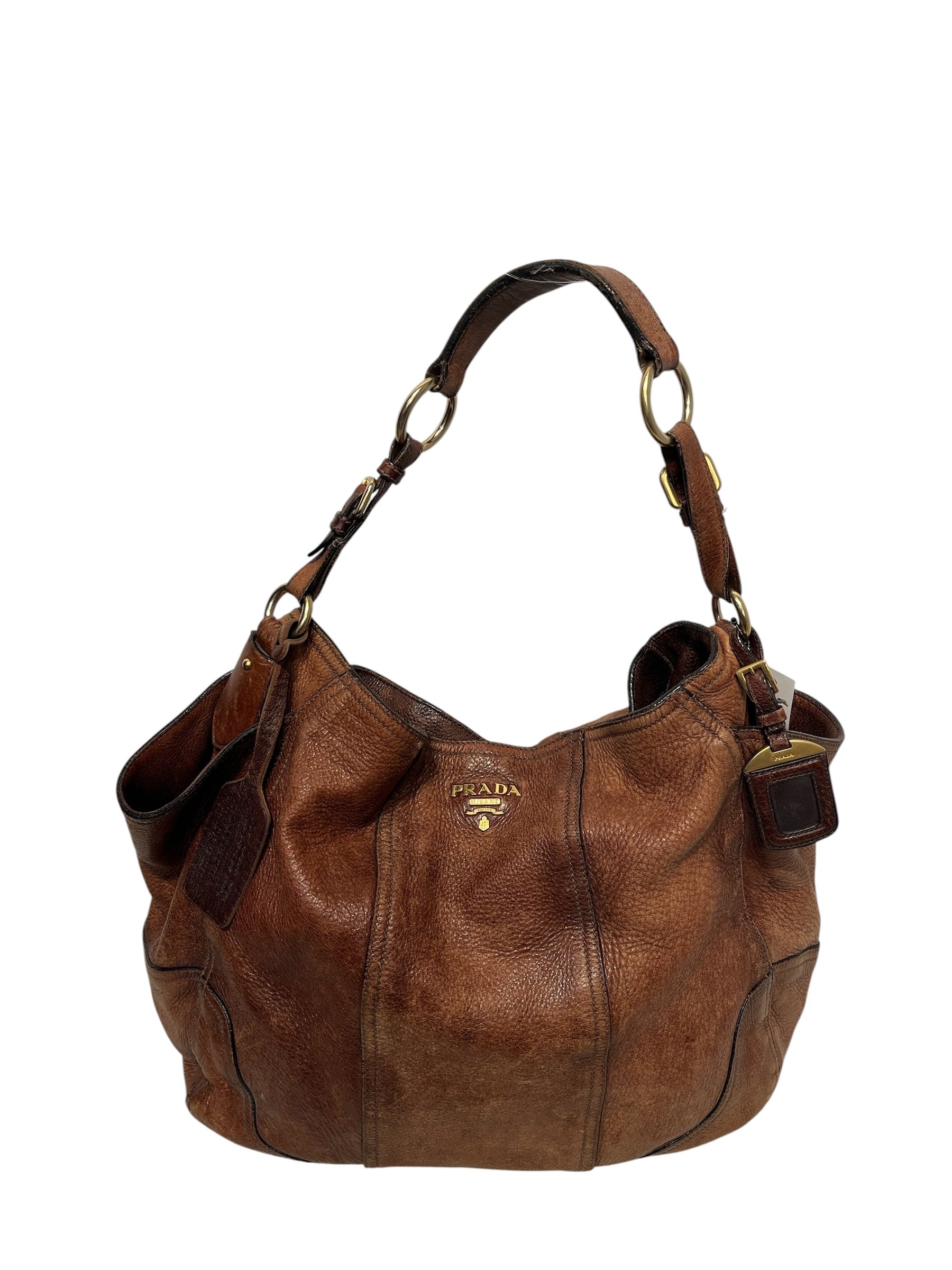 PRADA/Hand Bag/Leather/BRW/Cervo Antik Hobo view 1