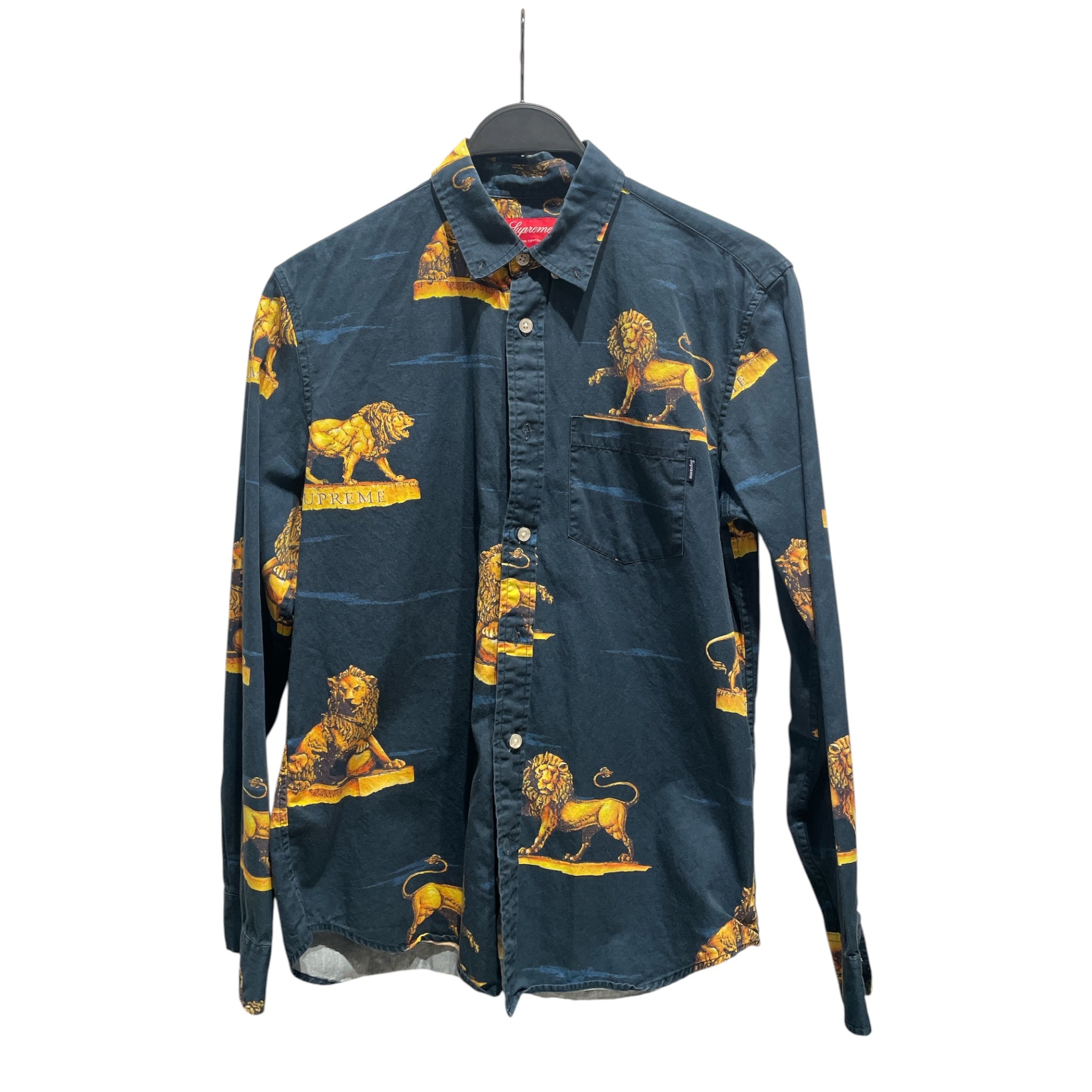 Supreme/LS Shirt/S/Cotton/NVY/All Over Print/Gold Lions view 1