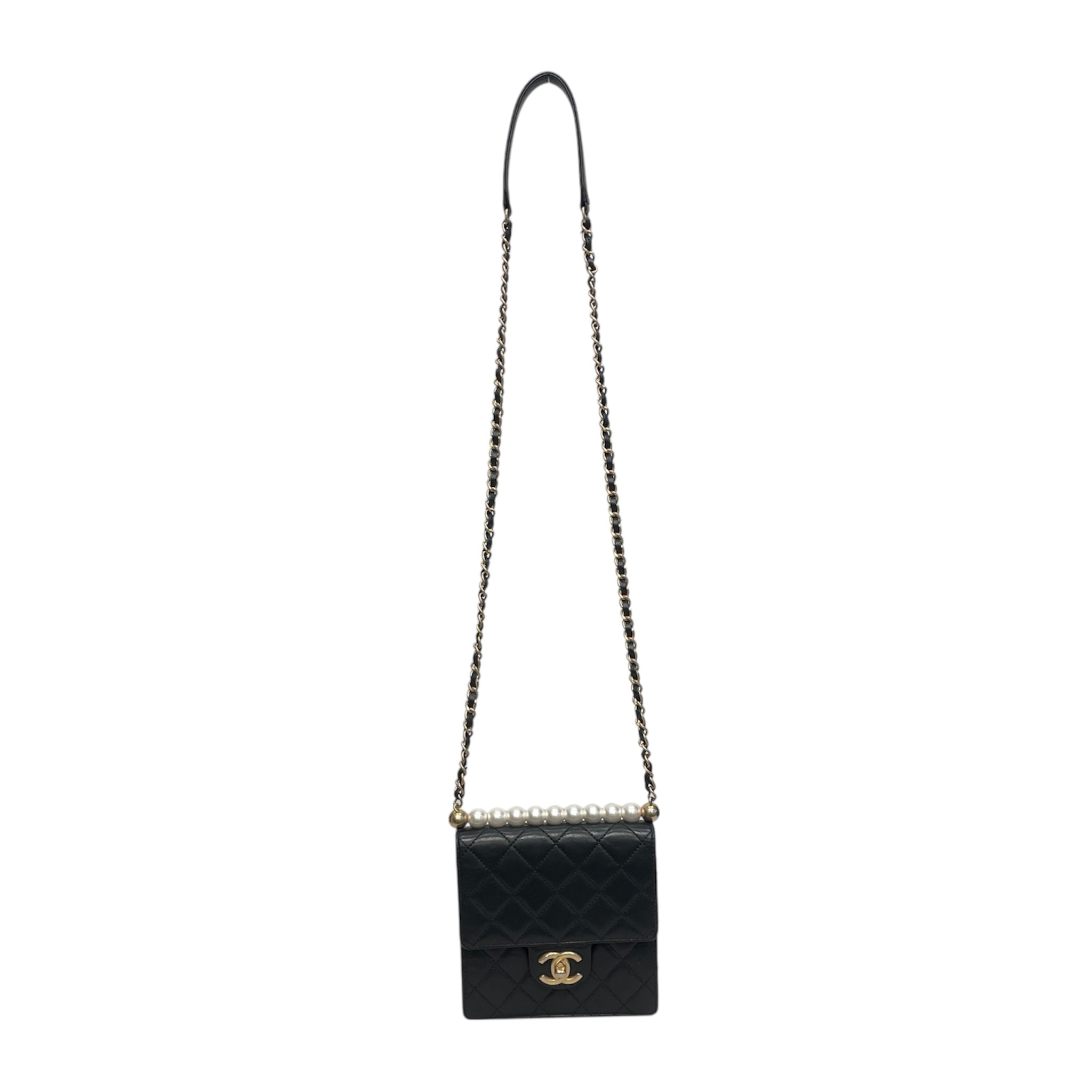 CHANEL/Cross Body Bag/Leather/BLK/27773941 PEARL FLAP SMALL view 1
