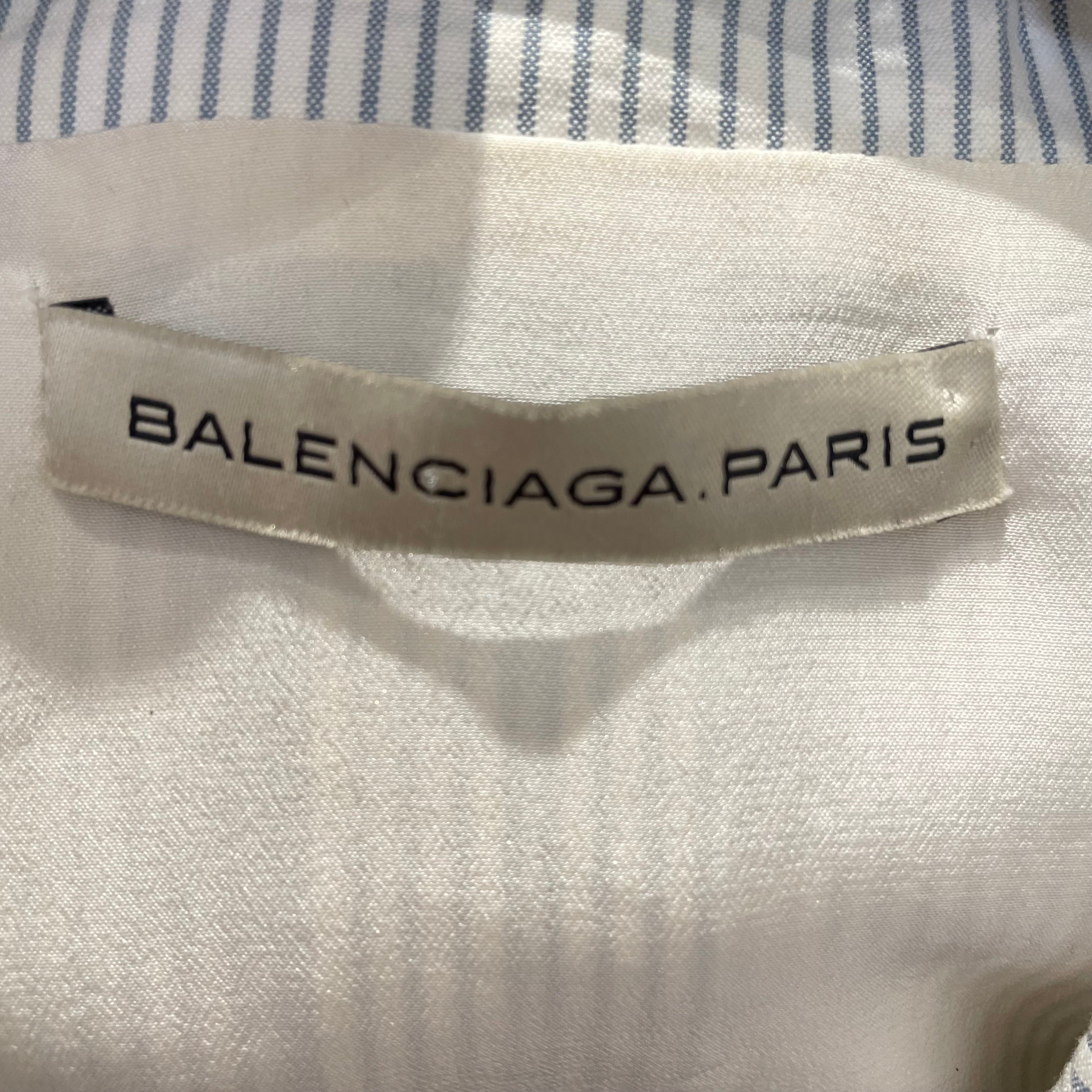 BALENCIAGA/Tailored Jkt/40/Stripe/Cotton/WHT/peacoat button blazer view 3