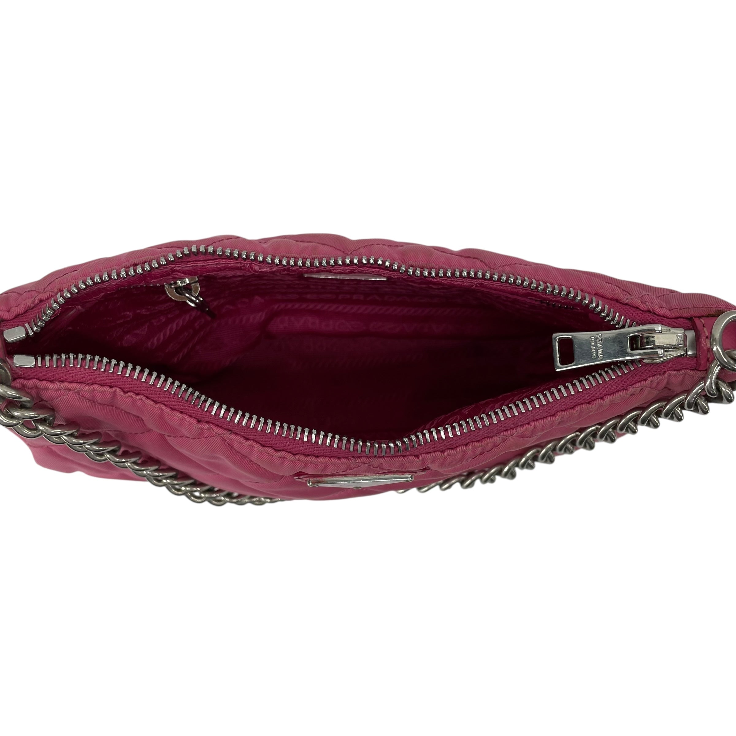PRADA/Hand Bag/Nylon/PNK/quilted silver chain view 6