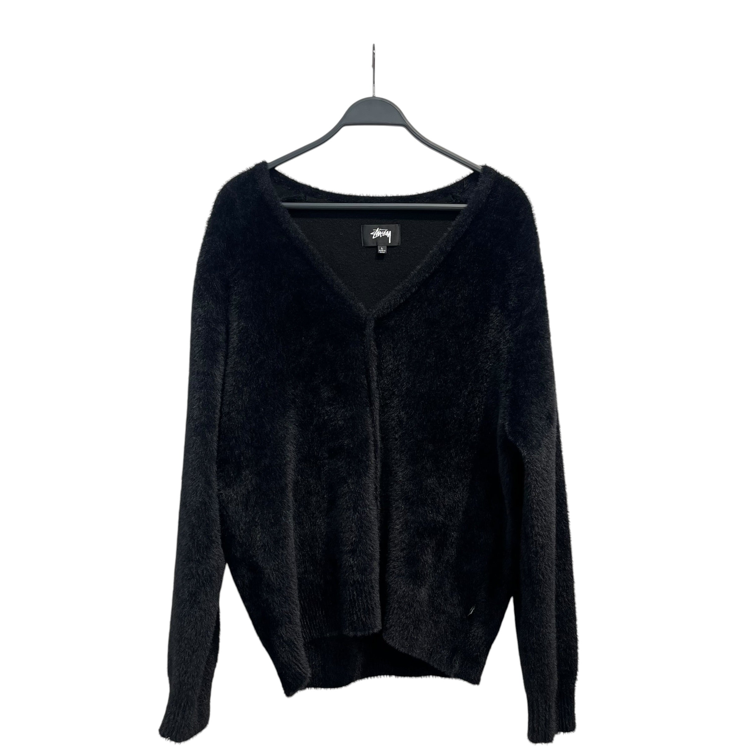 STUSSY/Heavy Cardigan/L/Nylon/BLK/mohair faux view 1