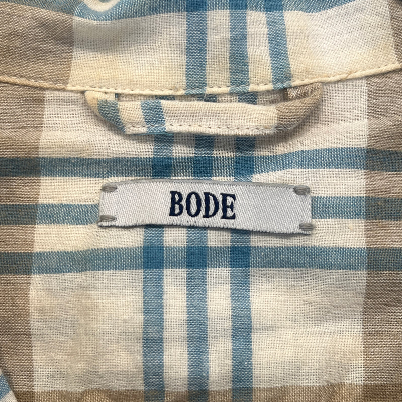 BODE/SS Shirt/S/Cotton/CRM/Plaid/BLUE FLOWERS EMBROIDERED