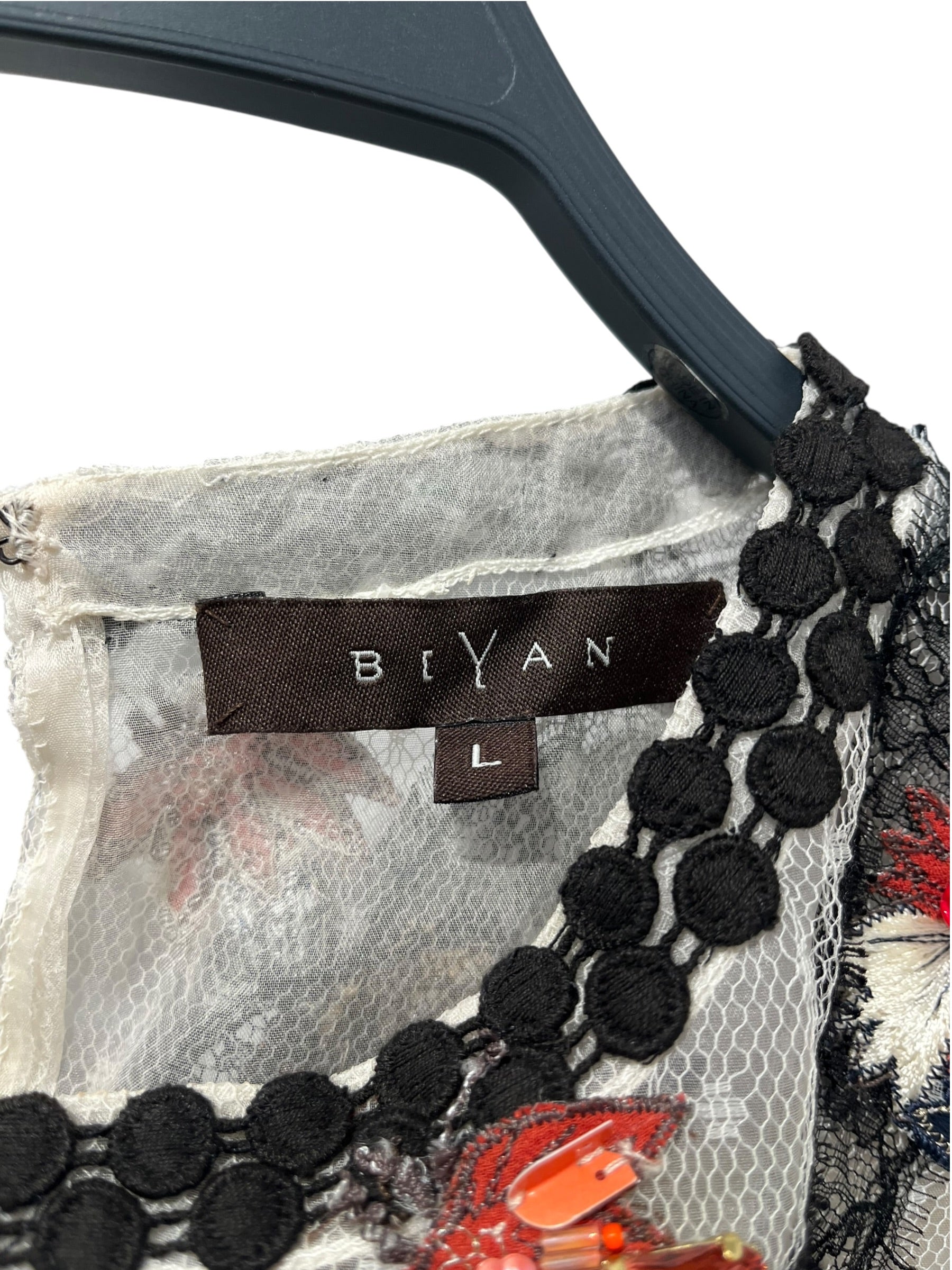 BIYAN/LS Blouse/L/Floral Pattern/Silk/MLT/SHEER W/ LACE ALL OVER view 3
