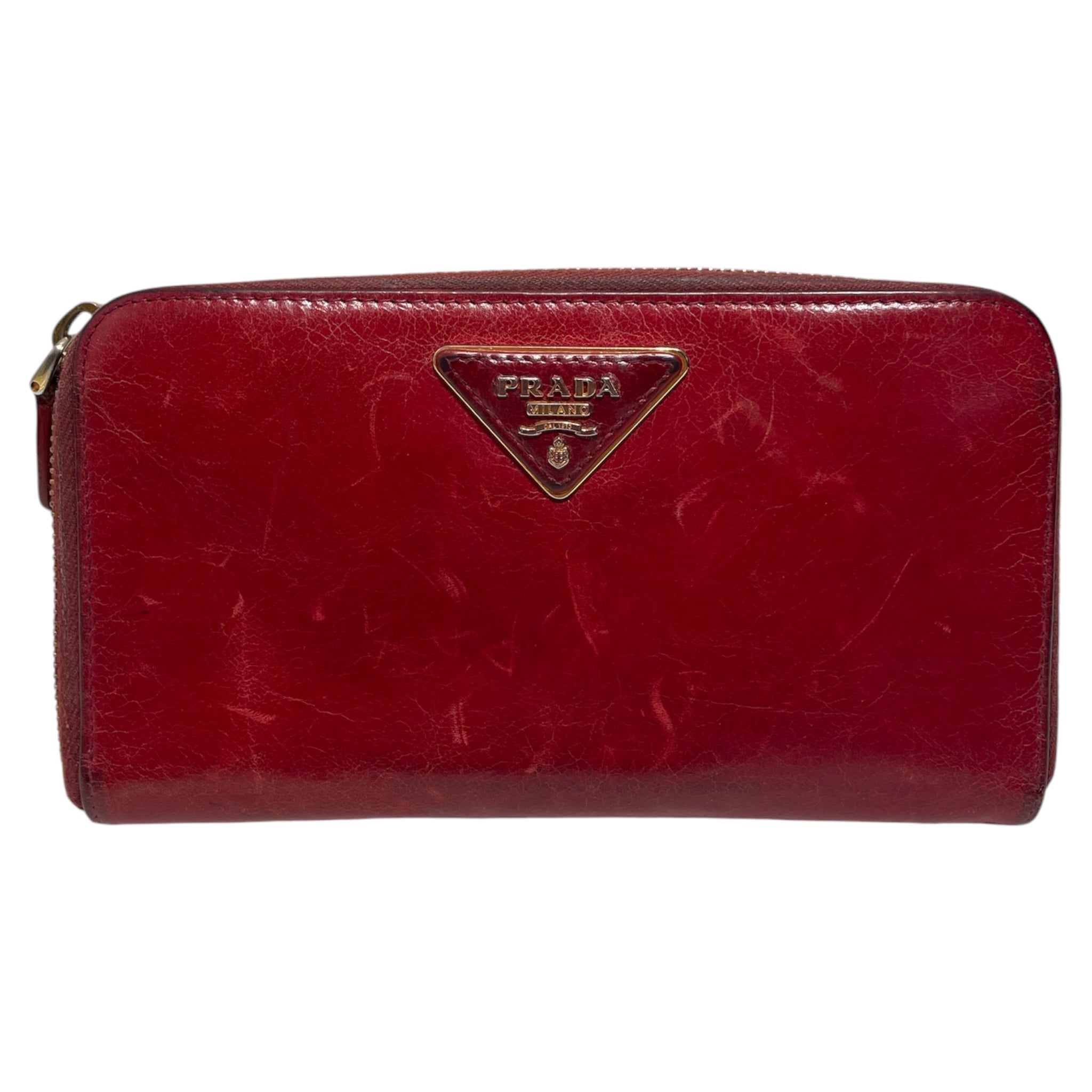PRADA/Long Wallet/Leather/RED/Red Leather Zip Around Wallet view 1