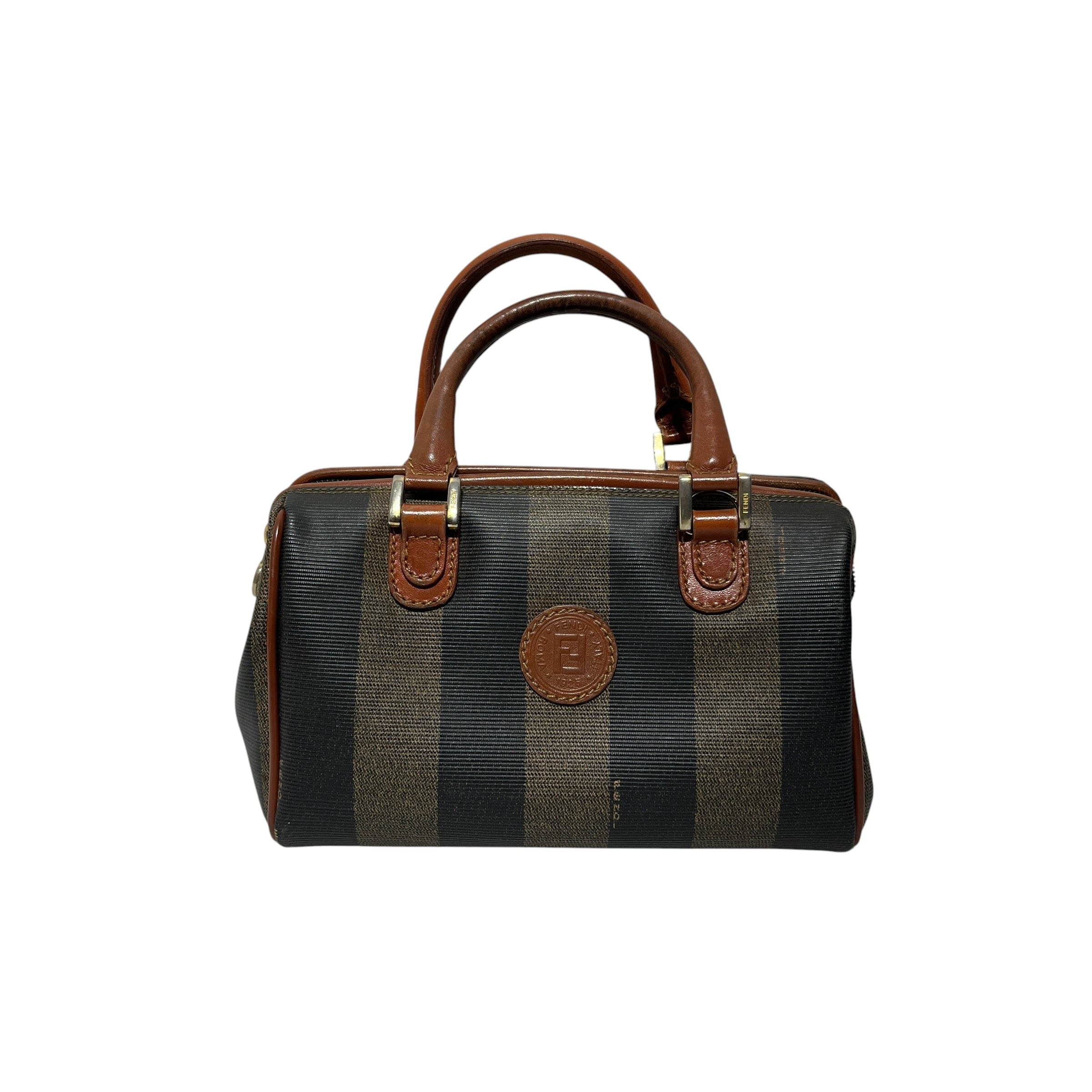 FENDI/Boston Bag/Stripe/Leather/BRW/PEQUIN BOSTON view 1