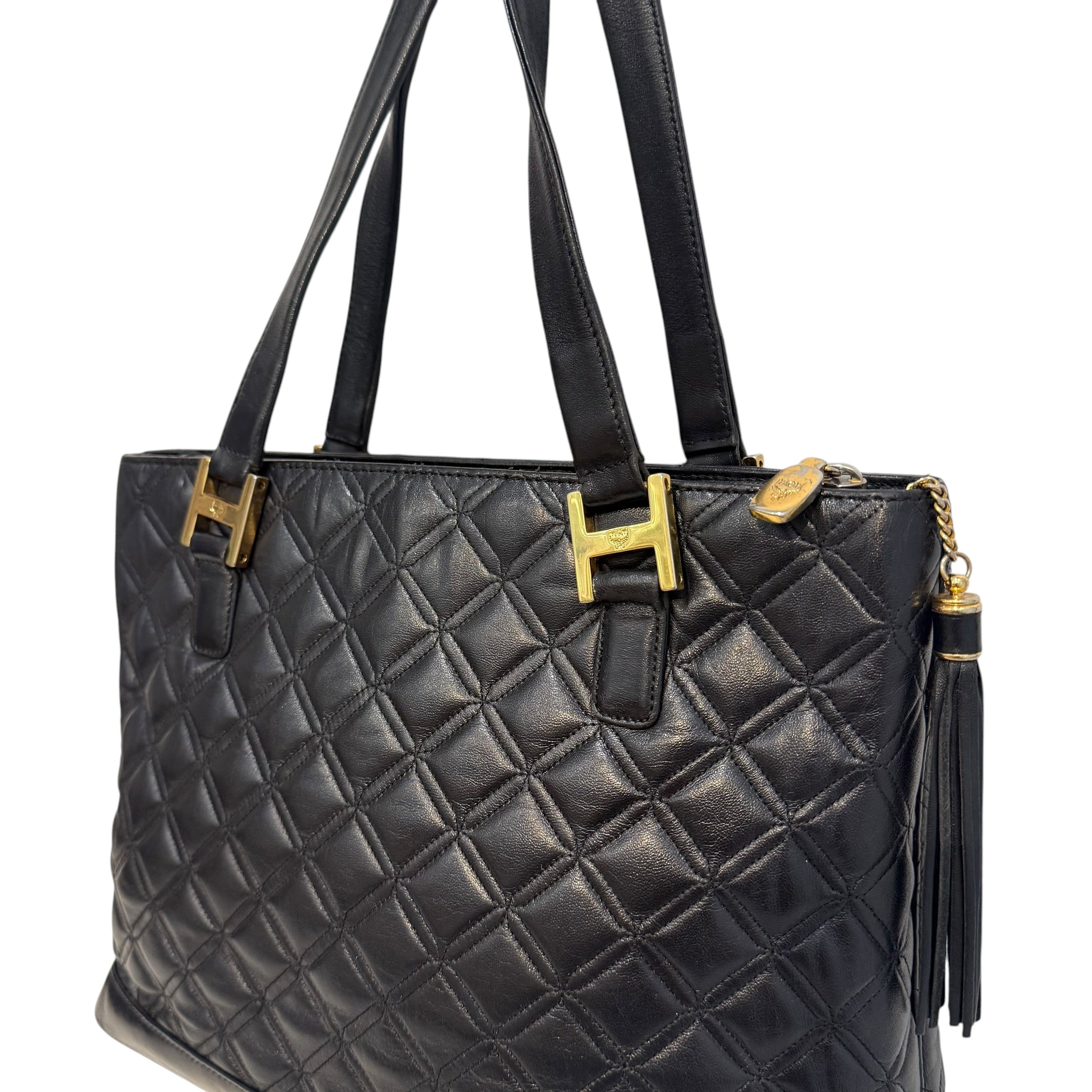 MCM/Bag/Cotton/BLK/Leather tote view 4