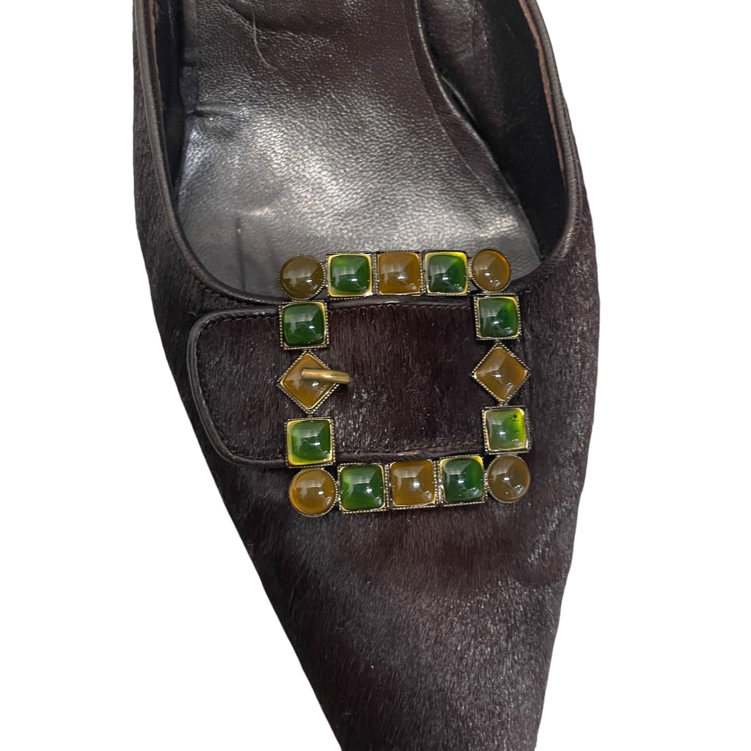 MANOLO BLAHNIK/Heels/EU 42/Fur/BRW/amber and emerald gem buckle view 5