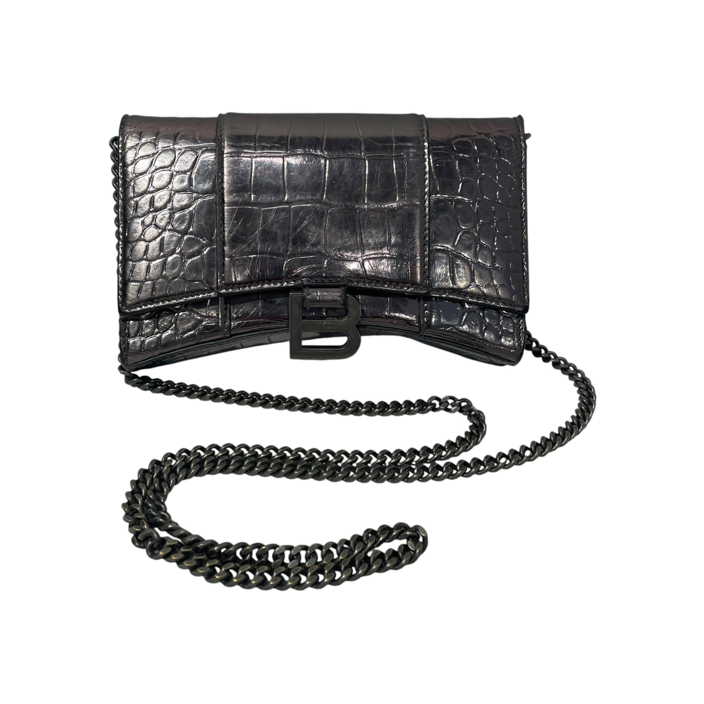 BALENCIAGA/Cross Body Bag/Leather/SLV/hourglass cross body view 3