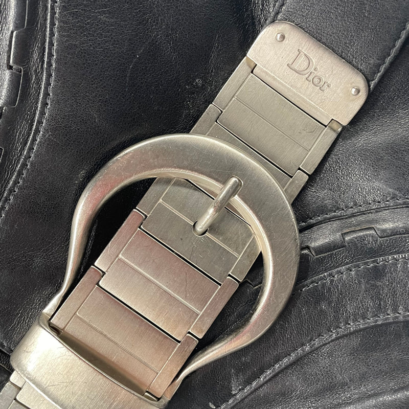 Christian Dior/Cross Body Bag/Leather/BLK/SADDLE BAG / METAL STRAP