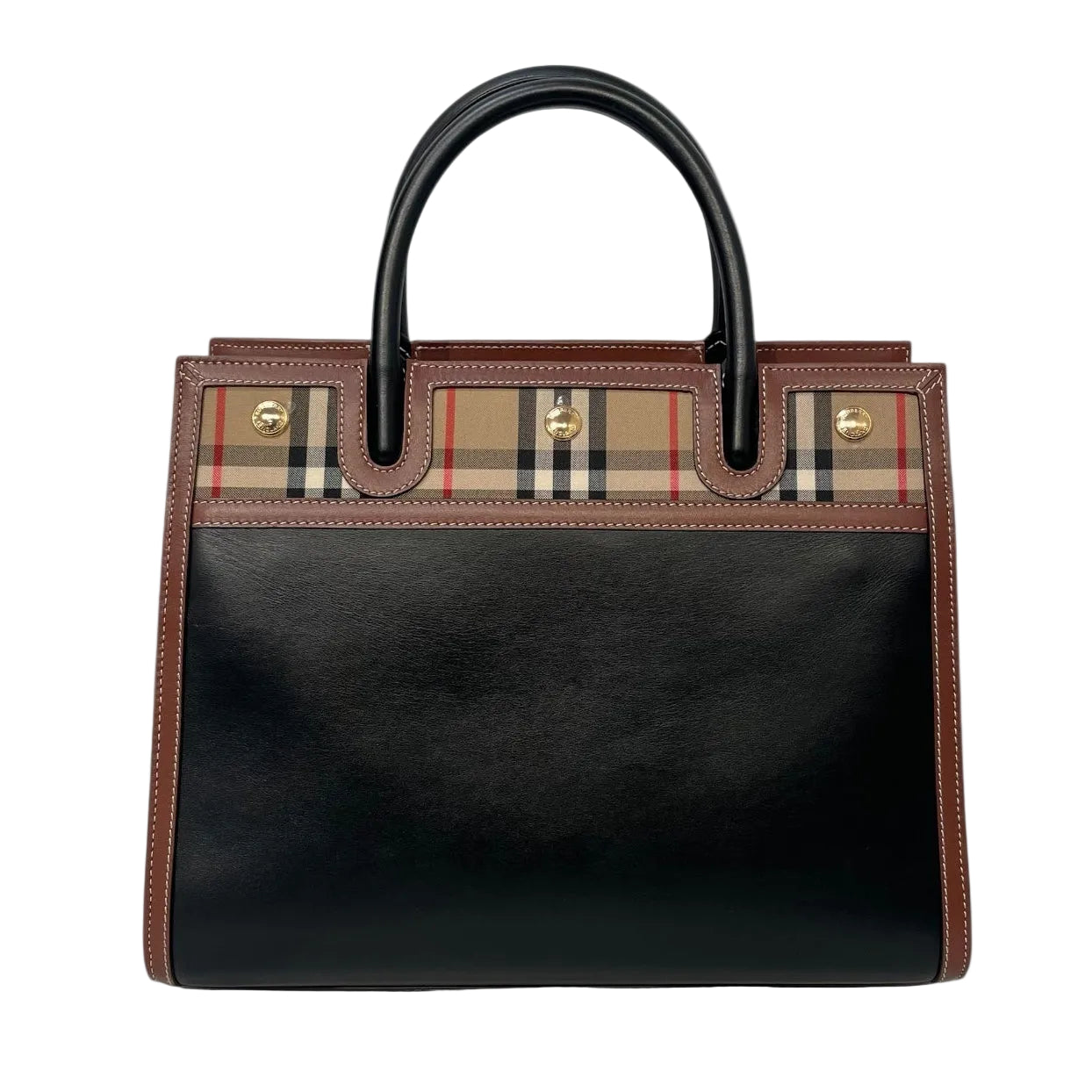 BURBERRY LONDON/Hand Bag/Glen Check/Leather/BLK/small two-handle title view 2