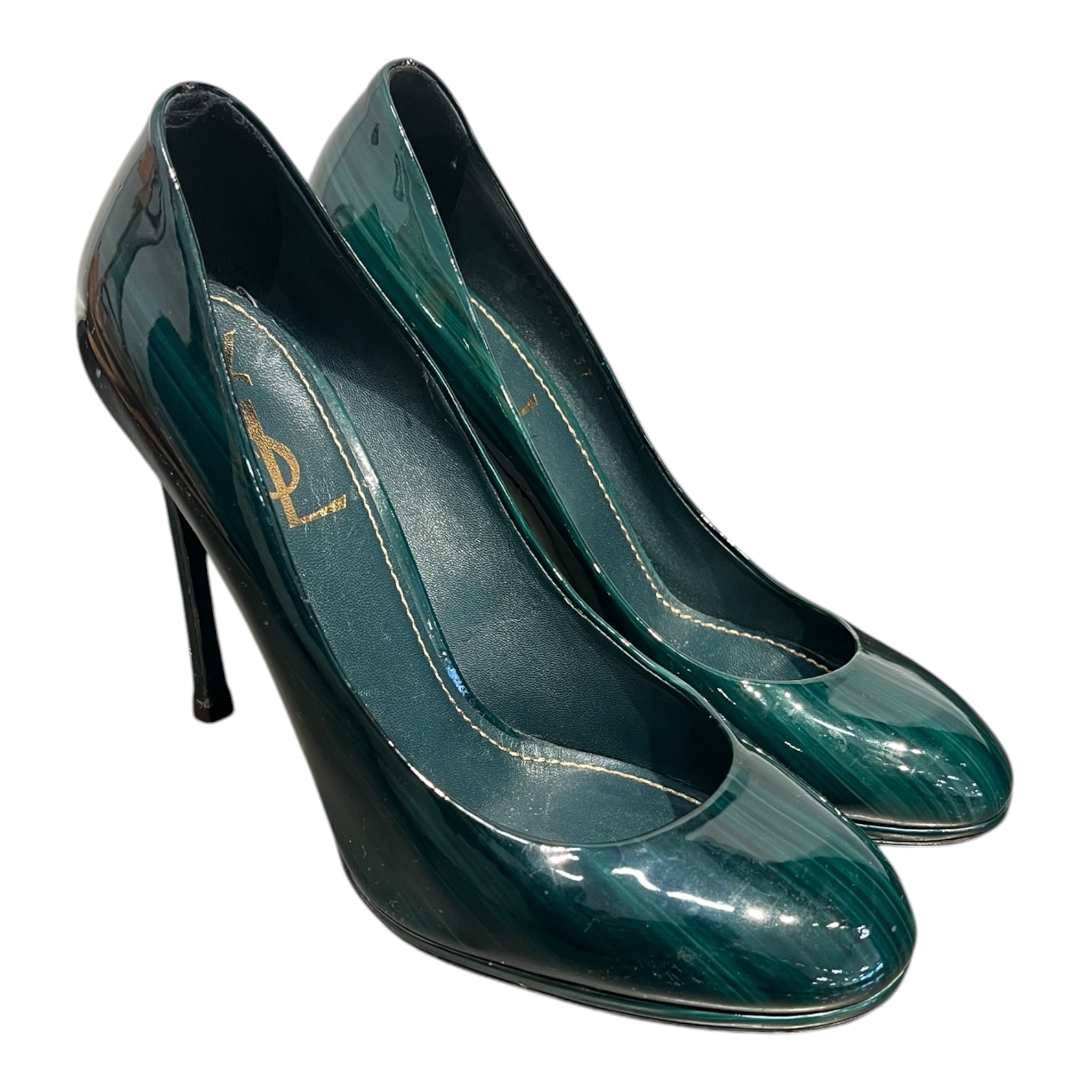 YVES SAINT LAURENT rive gauche/Heels/EU 37/Leather/GRN/WOOD GRAIN-ROUND TOE view 1