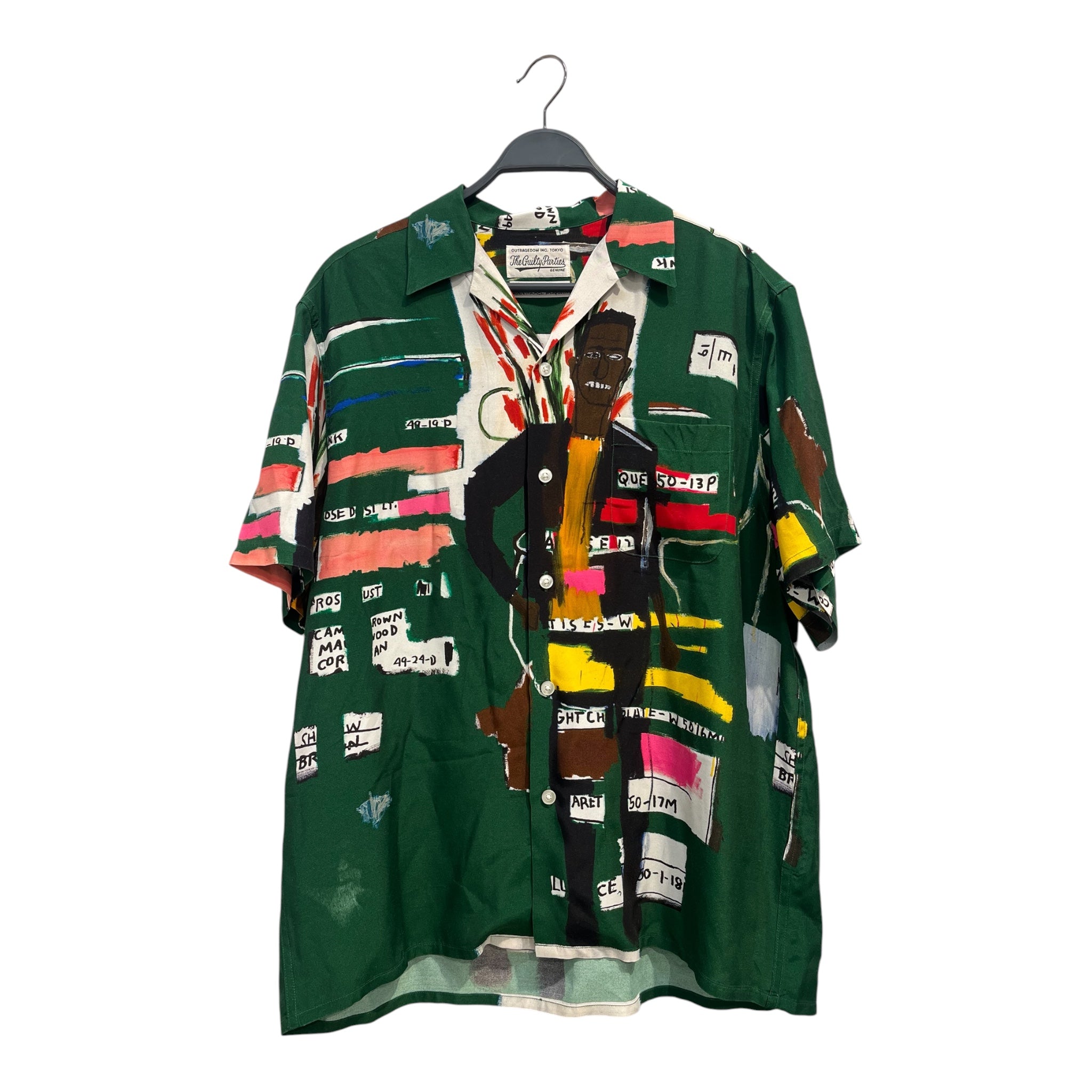 THE GUILTY PARTIES/WACKO MARIA/SS Shirt/L/Rayon/GRN/All Over Print/JEAN MICHEL BASQUIAT PRINT view 1