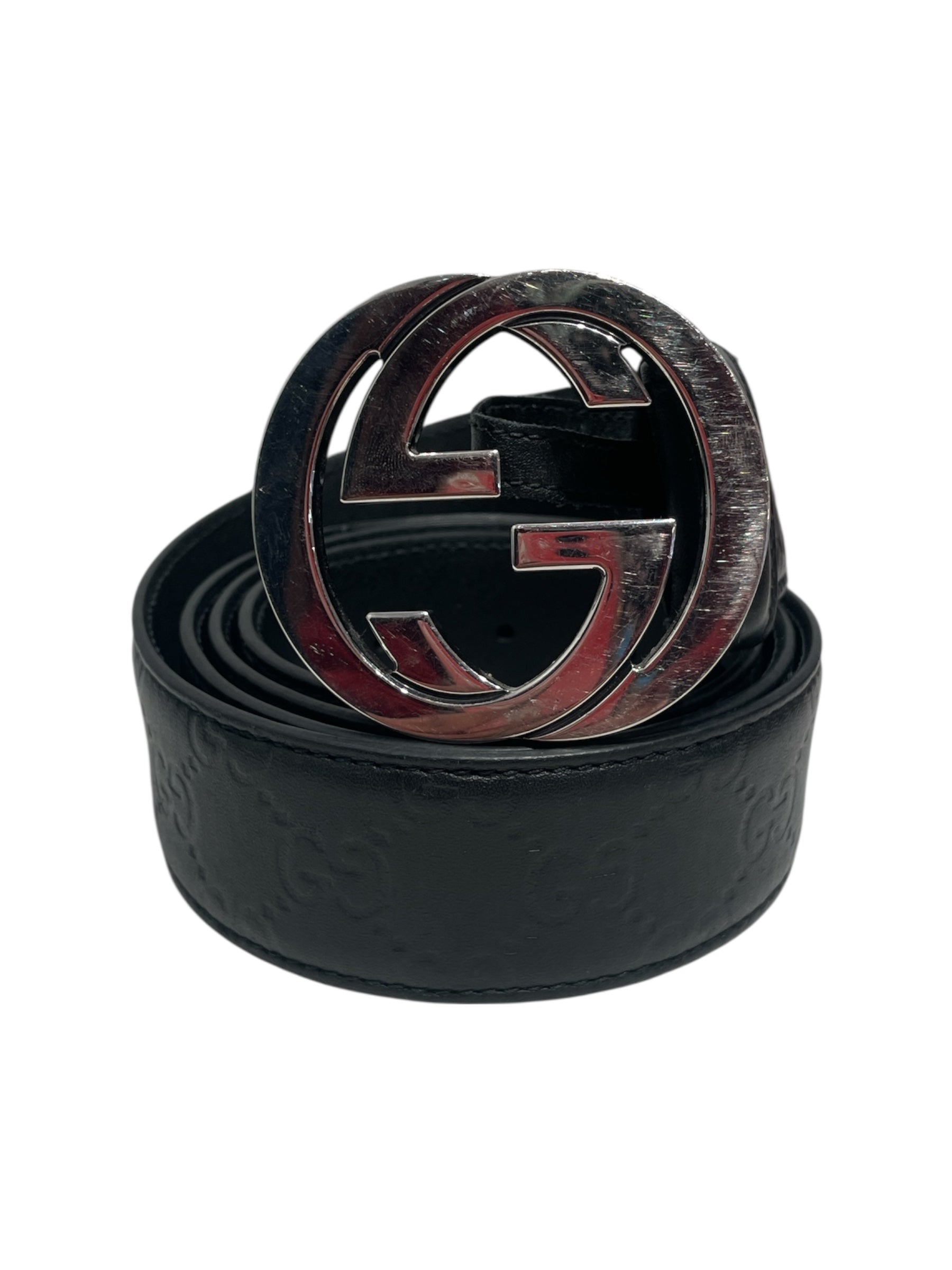 GUCCI/Belt/Monogram/Leather/BLK/Silver GG Monogram Belt view 1