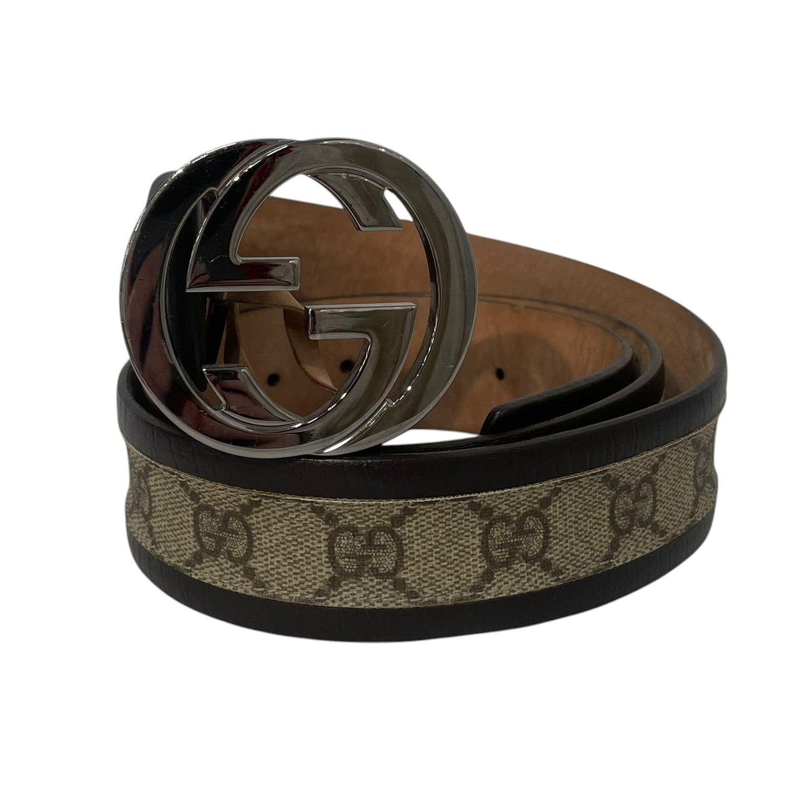 GUCCI/Belt/Border/Leather/BRW/silver GG canvas supreme view 1