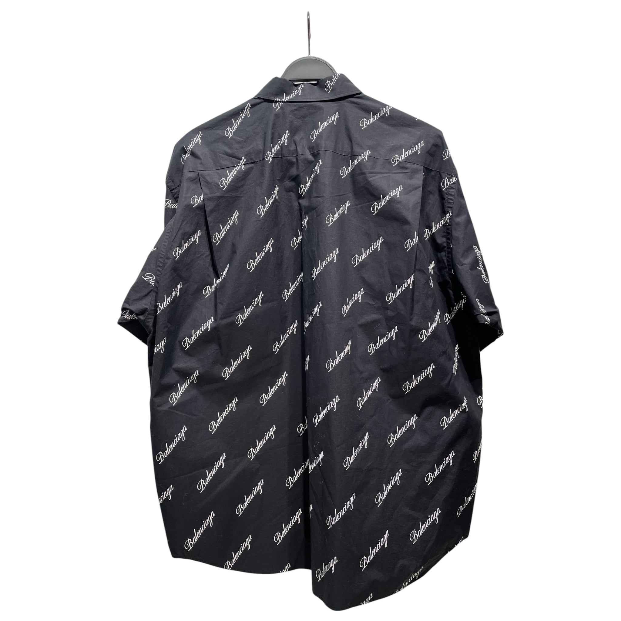 BALENCIAGA/SS Shirt/38/Cotton/BLK/All Over Print/all over cursive logo view 2