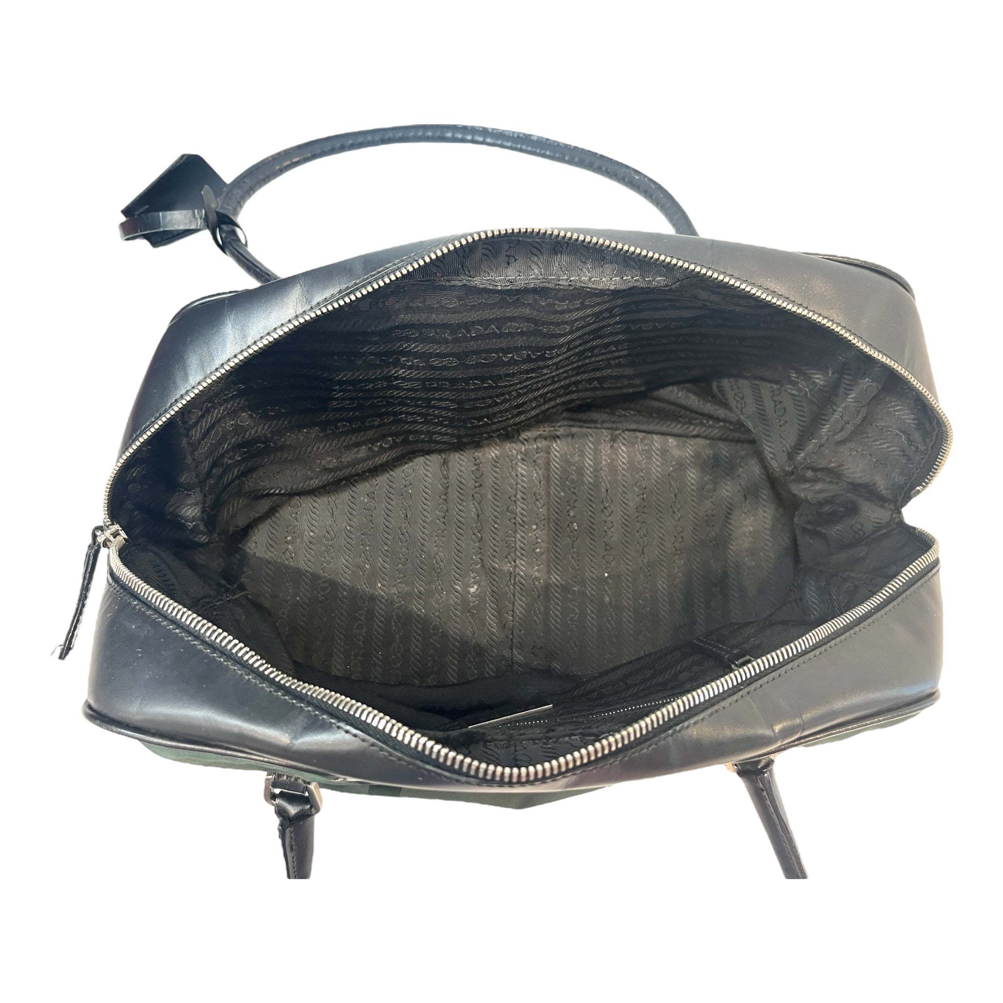 PRADA/Hand Bag/M/Border/Leather/GRN/tessuto bowler fob/lock view 7