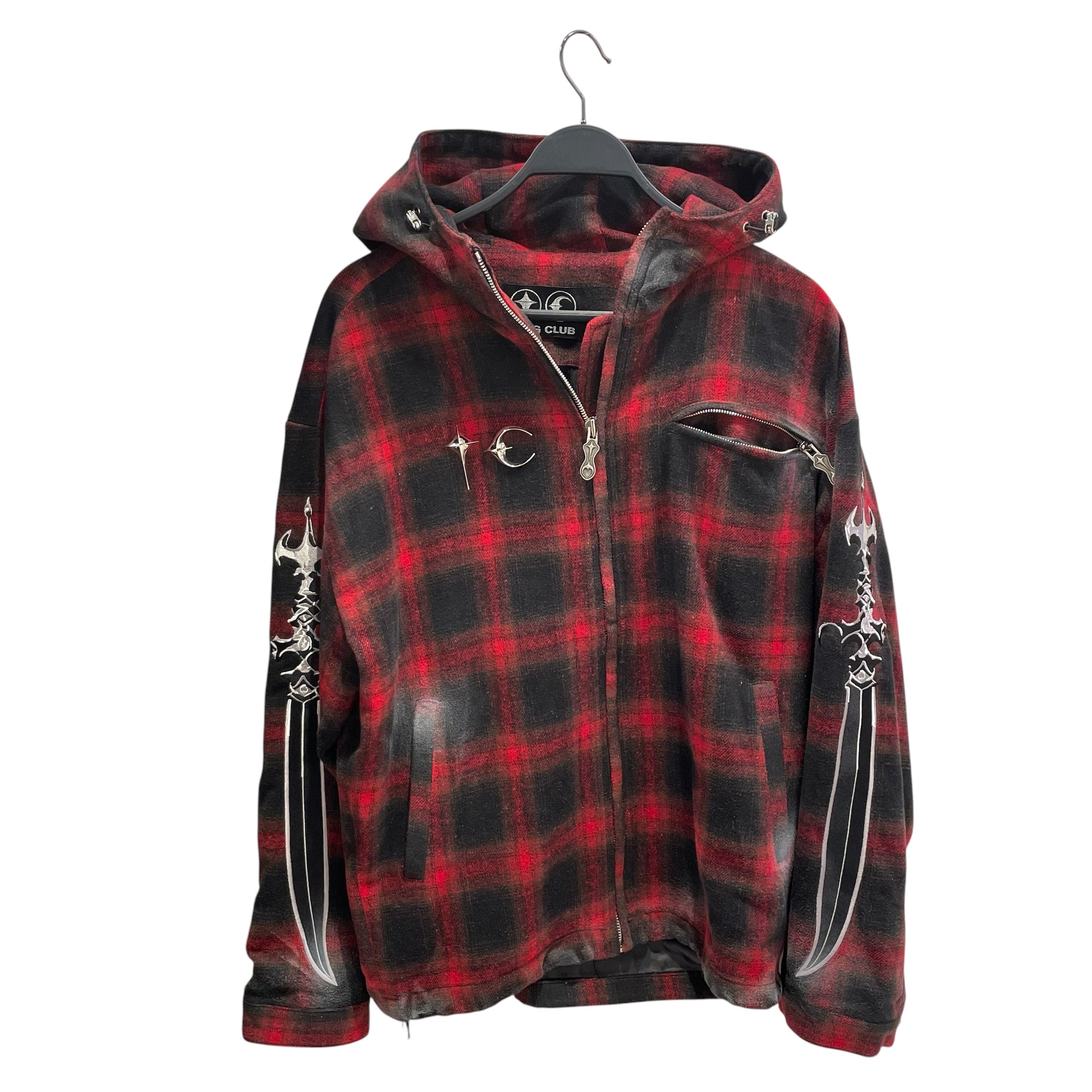 Thug Club/Flannel Shirt/2/RED/Plaid/flannel zip view 1
