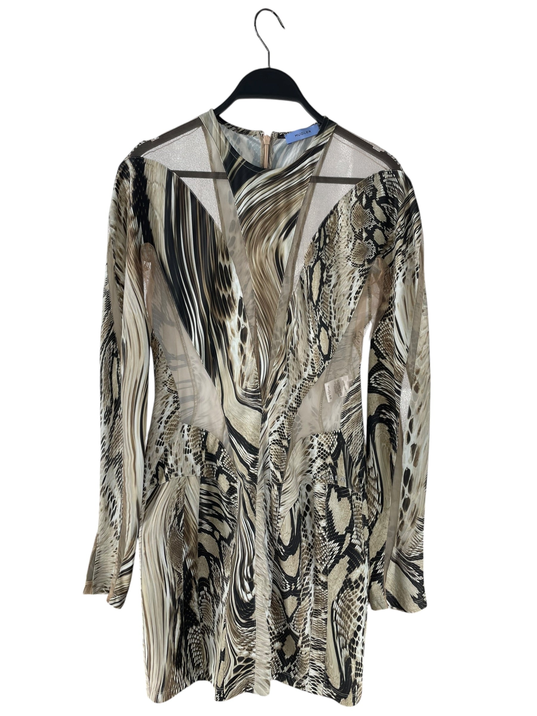 MUGLER/LS Dress/42/Animal Pattern/Polyester/BEG/SNAKESKIN WARPED CUTOUT DRESS view 1