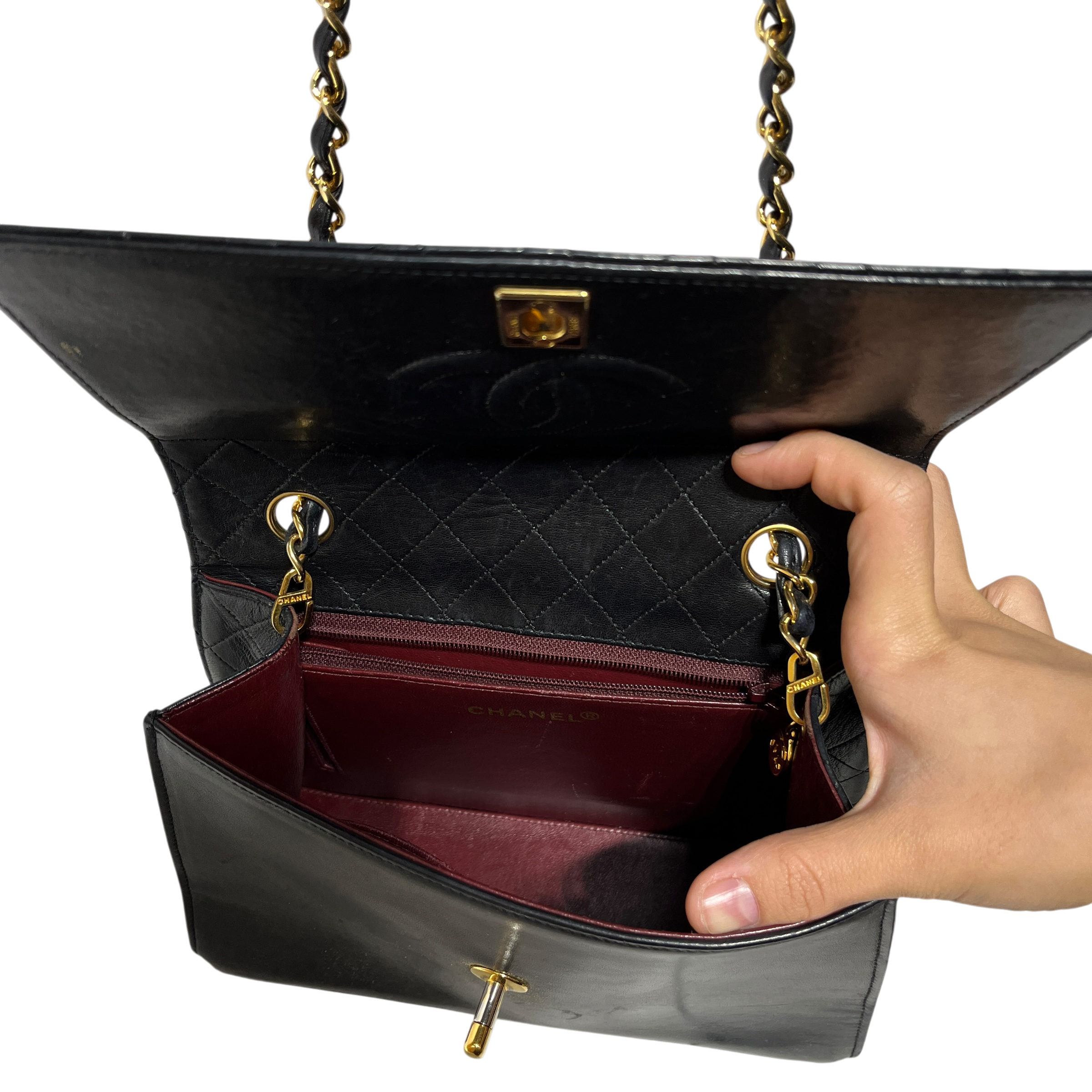 CHANEL/Cross Body Bag/Leather/BLK/Quilted Flap Bag view 4