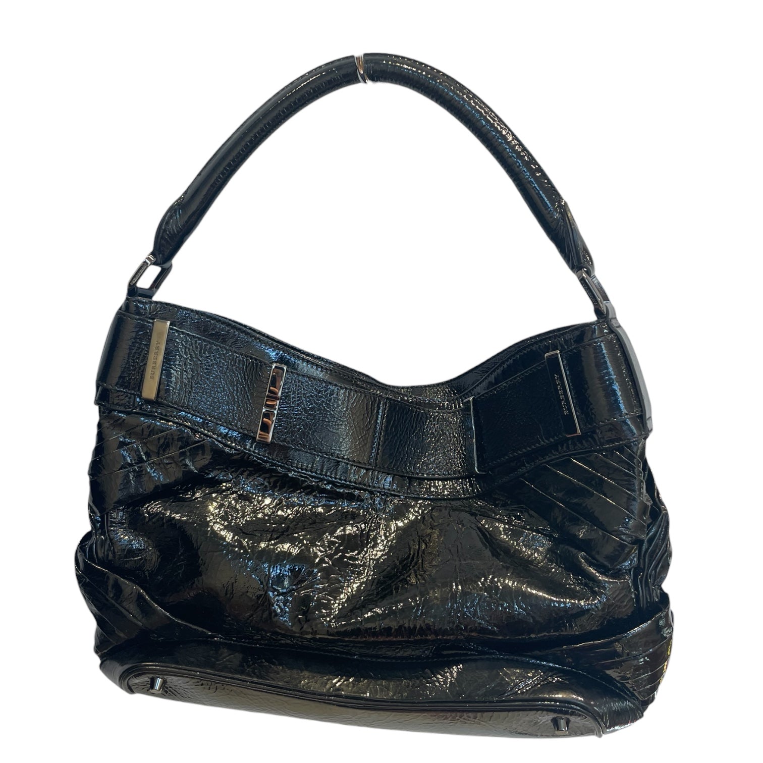 BURBERRY/Tote Bag/Leather/BLK/shiny black w belt buckle view 2
