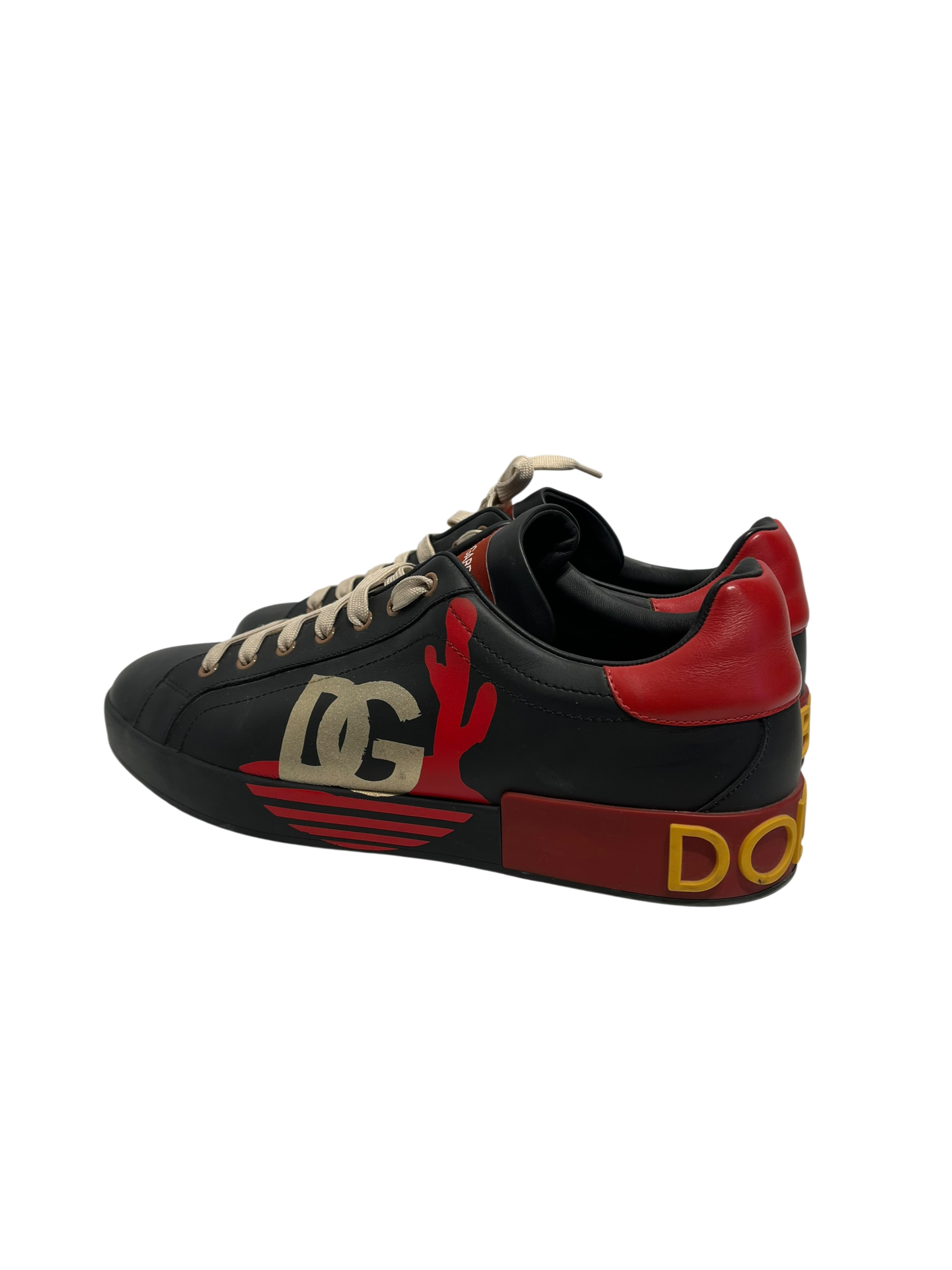 DOLCE&GABBANA/Low-Sneakers/UK 12/Leather/BLK/PORTOFINO BLK/RED CACTUS view 2