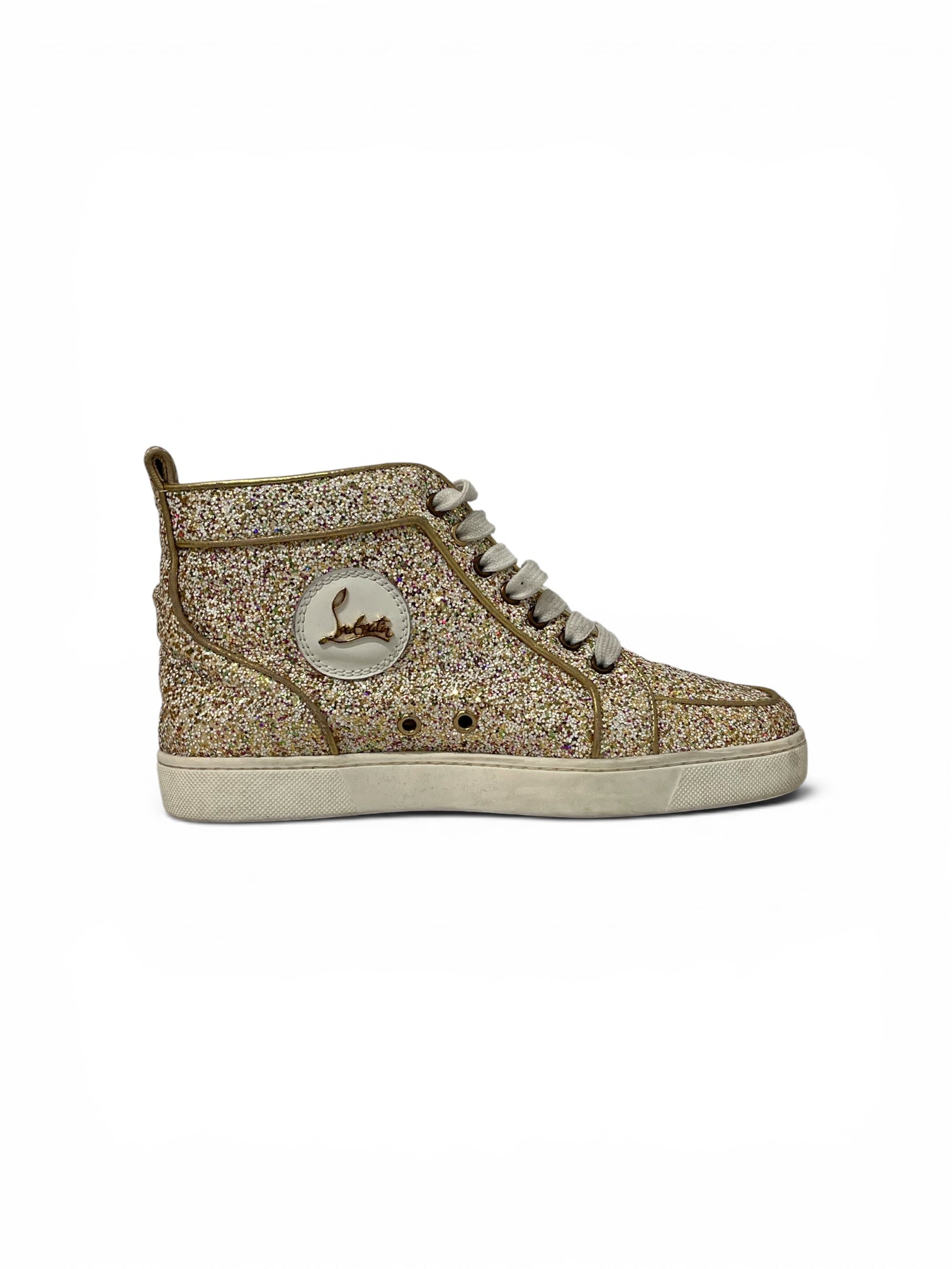 Christian Louboutin/Hi-Sneakers/EU 38/All Over Print/Leather/WHT/RAINBOW GILTTER ALL OVER view 4