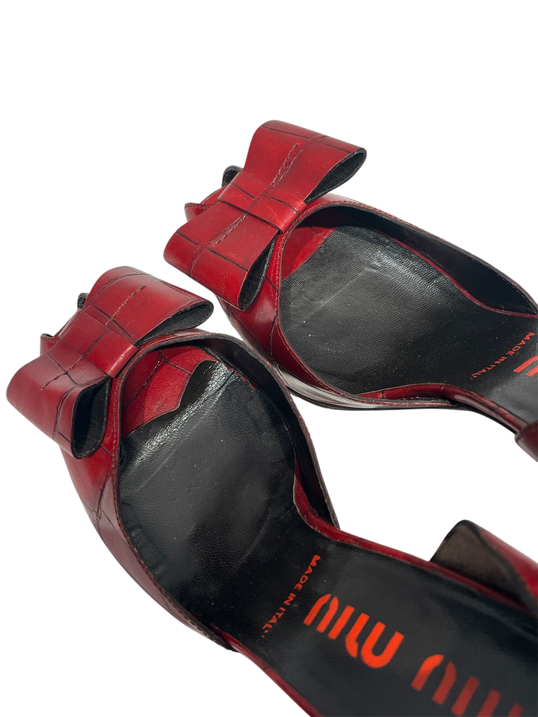 MIU MIU/Heels/EU 38.5/Animal Pattern/Leather/RED/BOWSCROCPRNT view 5
