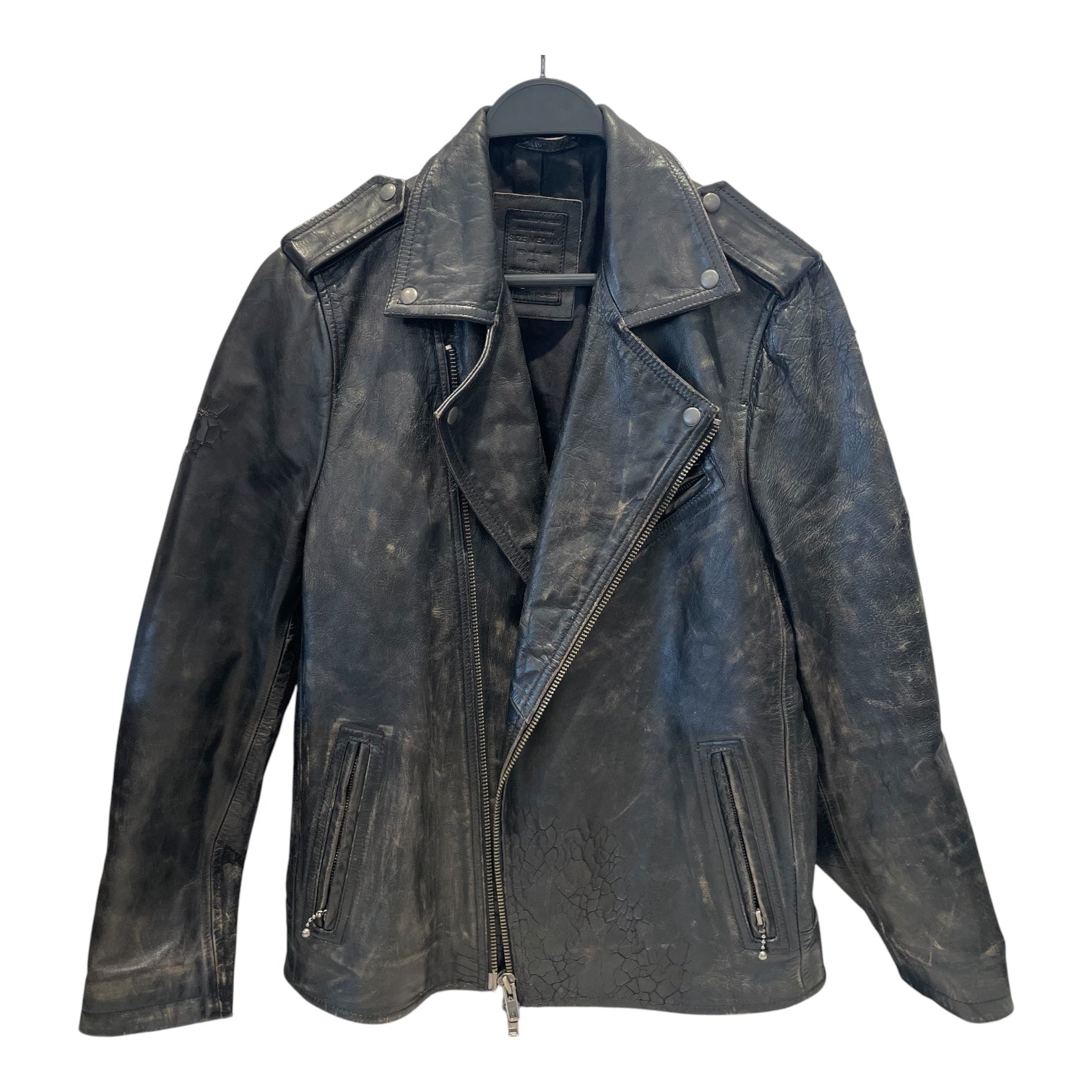 ALLSAINTS SPITALFIELDS/Leather Jkt/M/Leather/BLK/Crackled Leather view 1