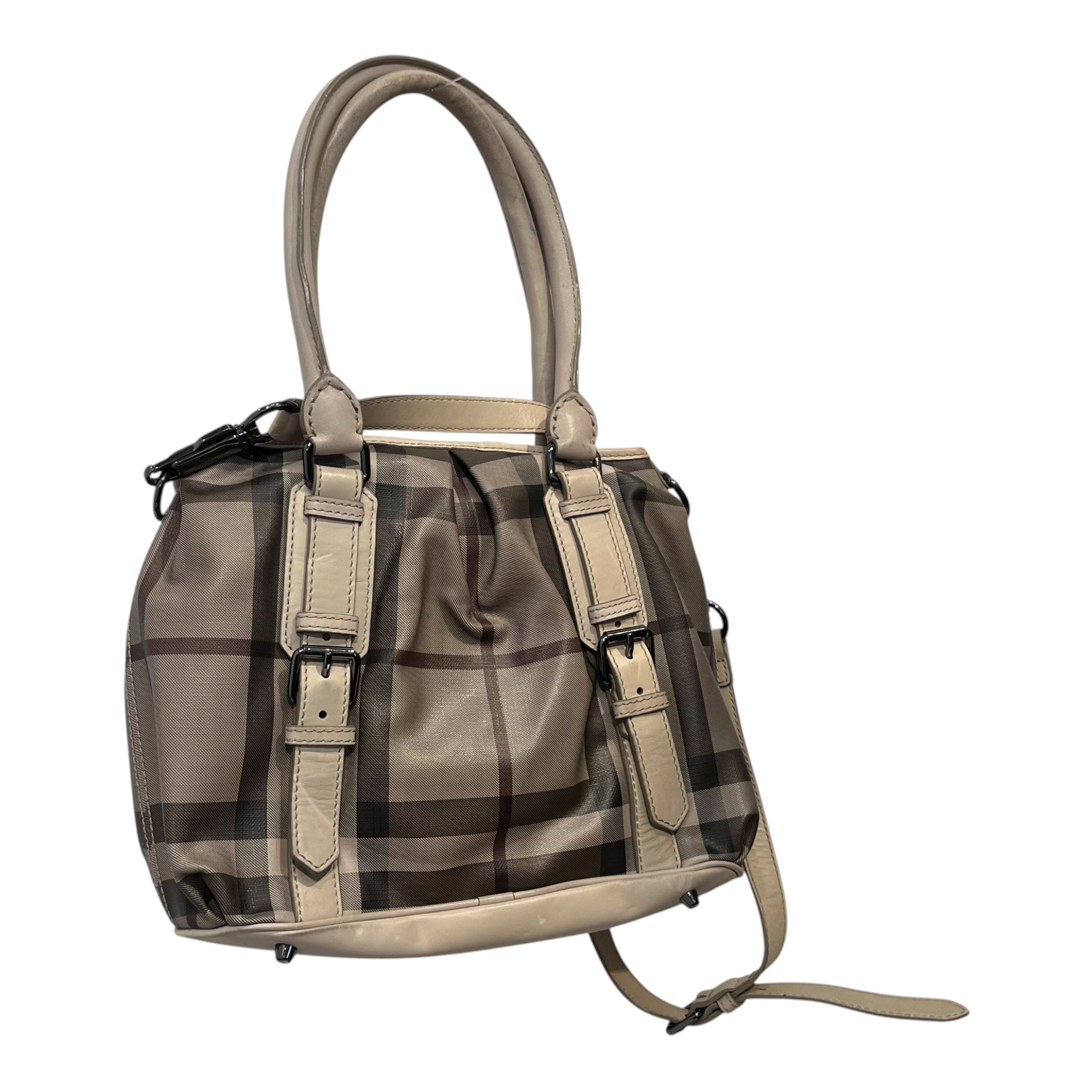 BURBERRY/Hand Bag/Plaid/Leather/BEG/burberry small smoked tote view 2