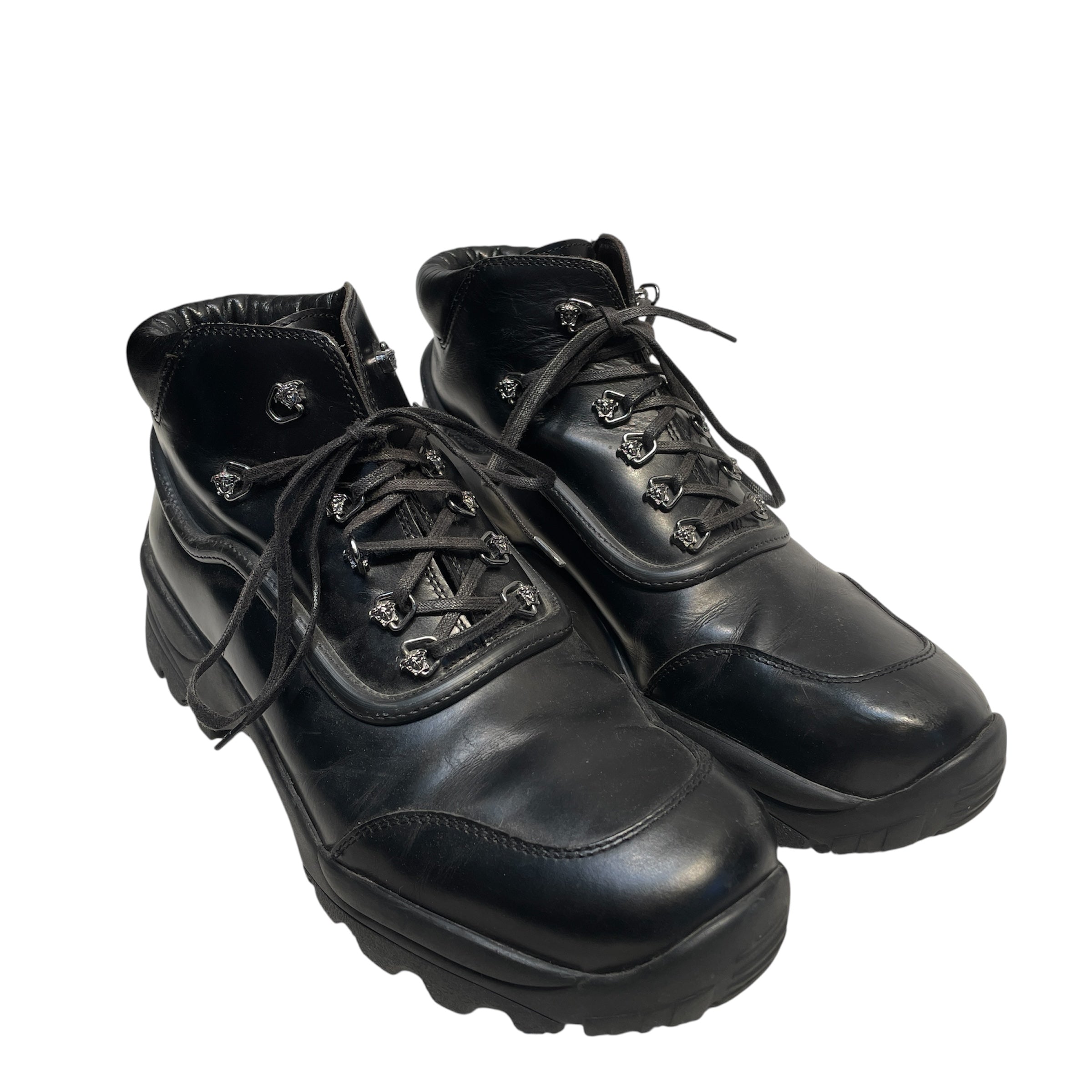 GIANNI VERSACE/Boots/US 8.5/Leather/BLK/combat boots silver hardware view 1