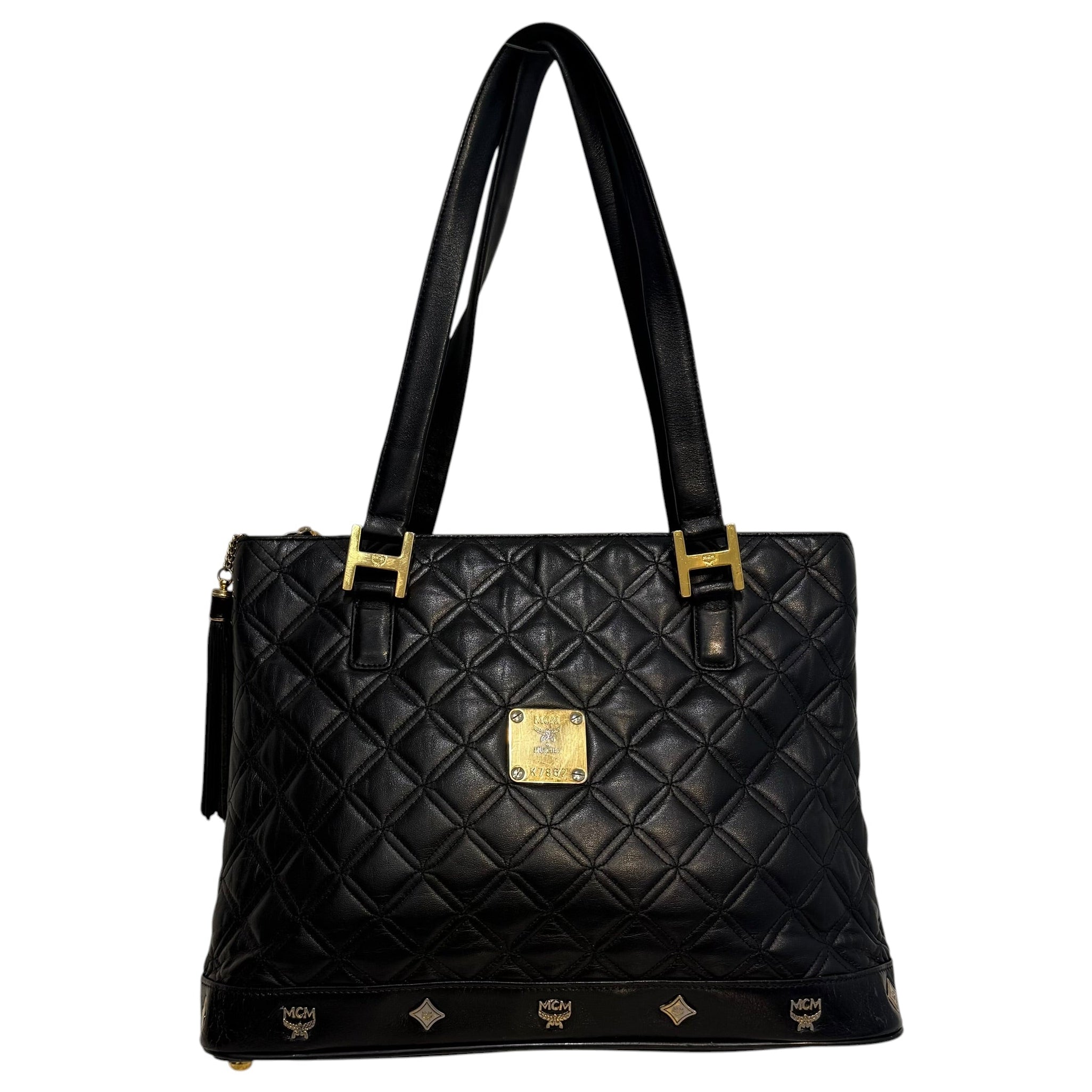 MCM/Bag/Cotton/BLK/Leather tote view 1