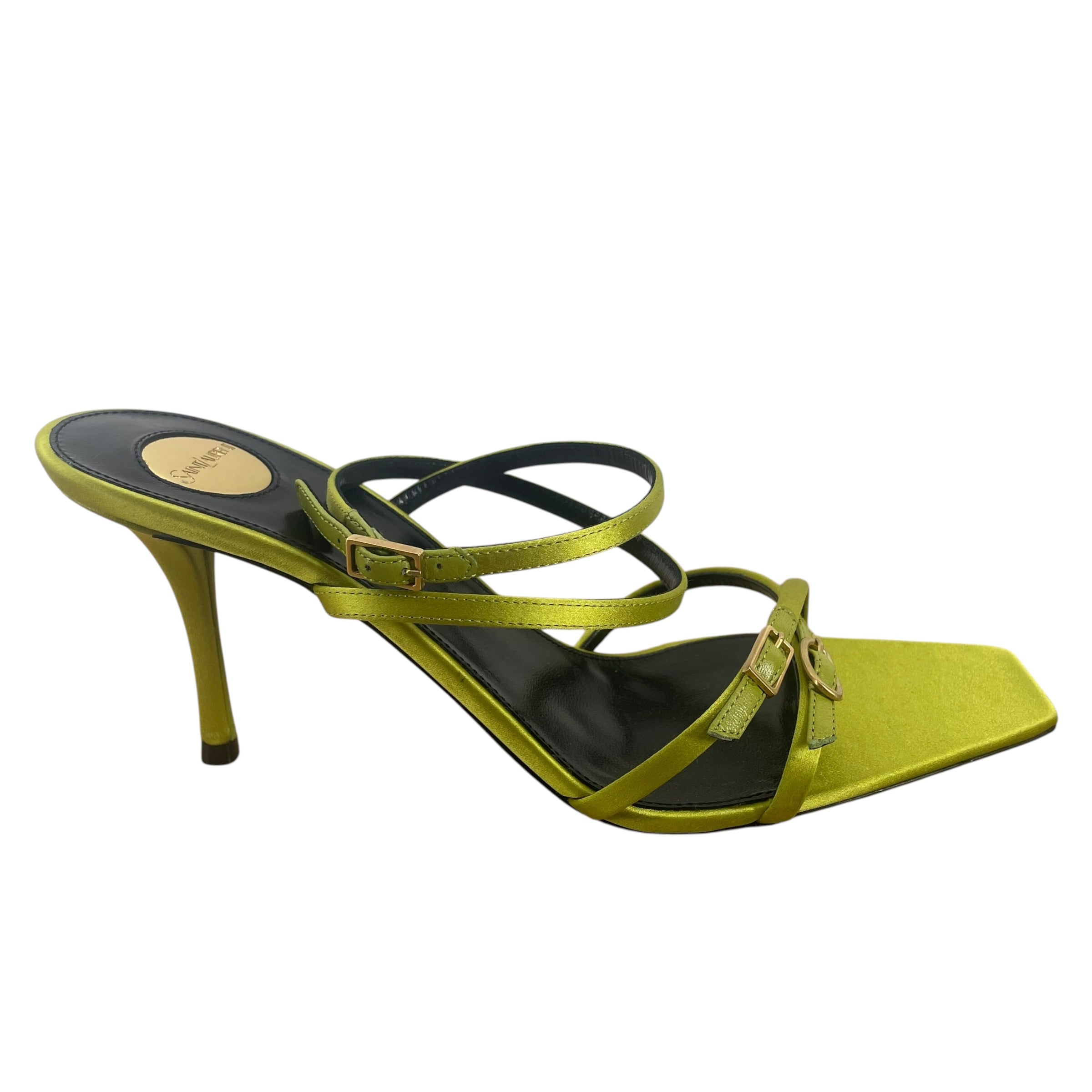 SAINT LAURENT/Heels/EU 38/Silk/GRN/Open-Toe/OPEN TOE WRAP HEEL view 6