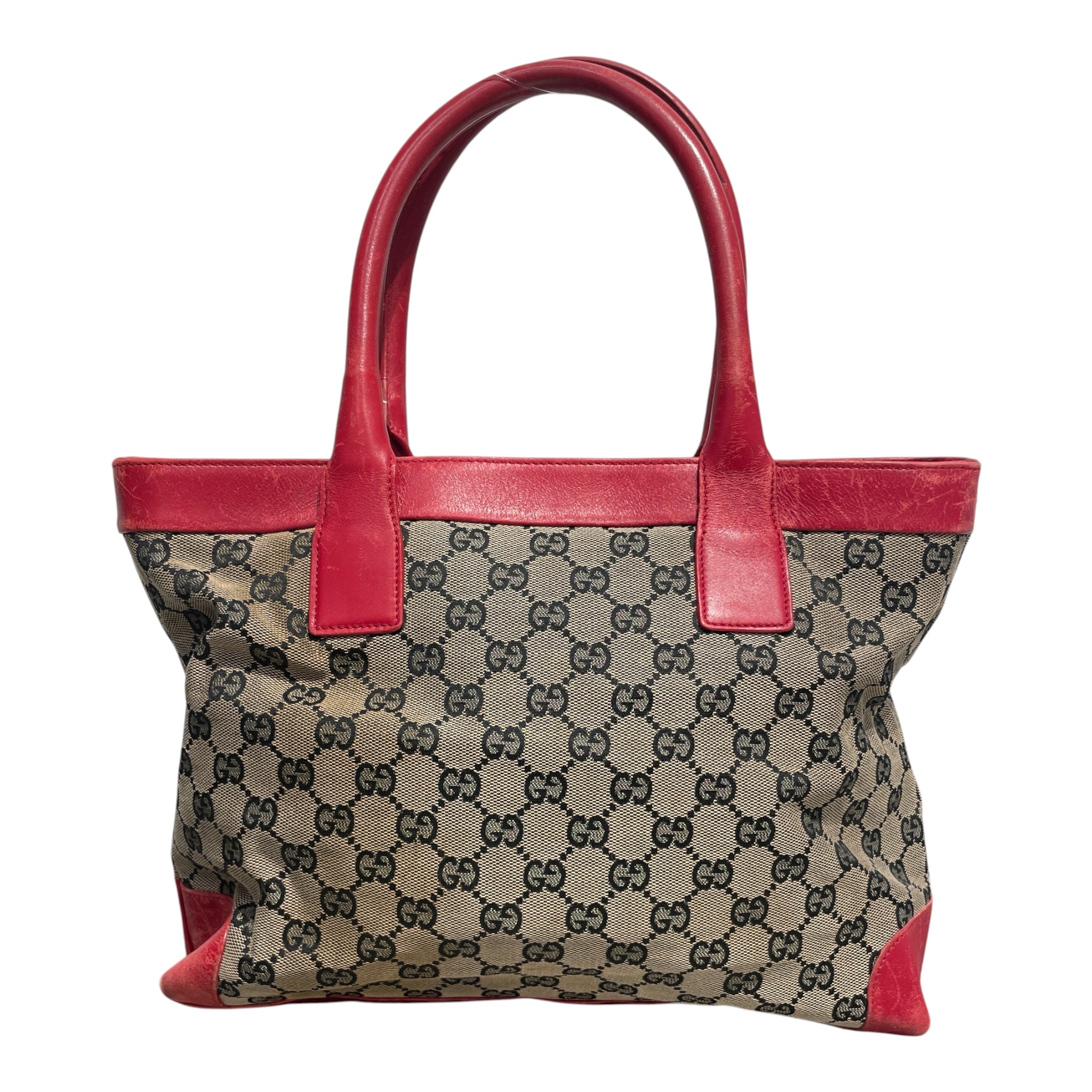 GUCCI/Hand Bag/Monogram/KHK/GG CANVAS TOTE BAG RED LEATHER view 1