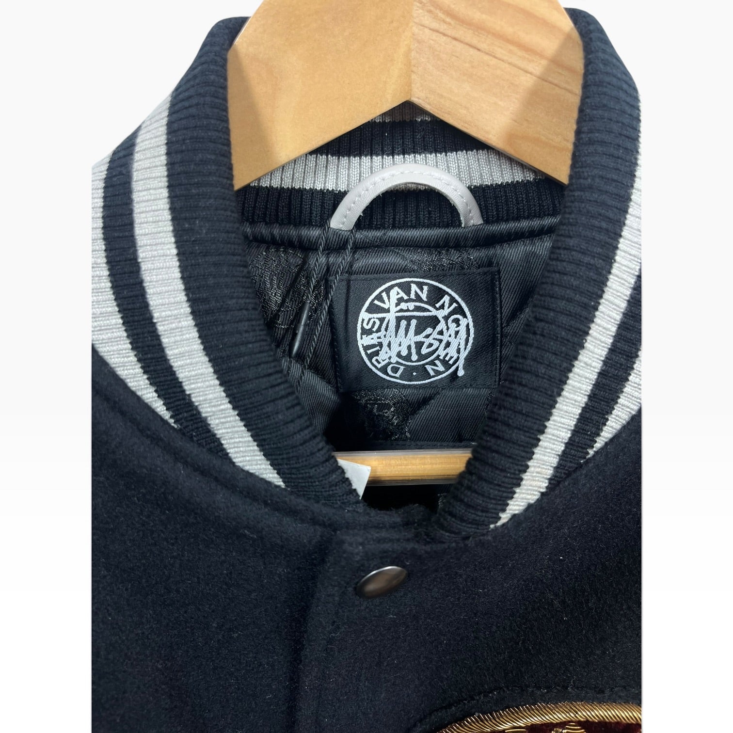STUSSY/DRIES VAN NOTEN/Jacket/M/Wool/BLK/Varsity Jkt W/ Patches view 3