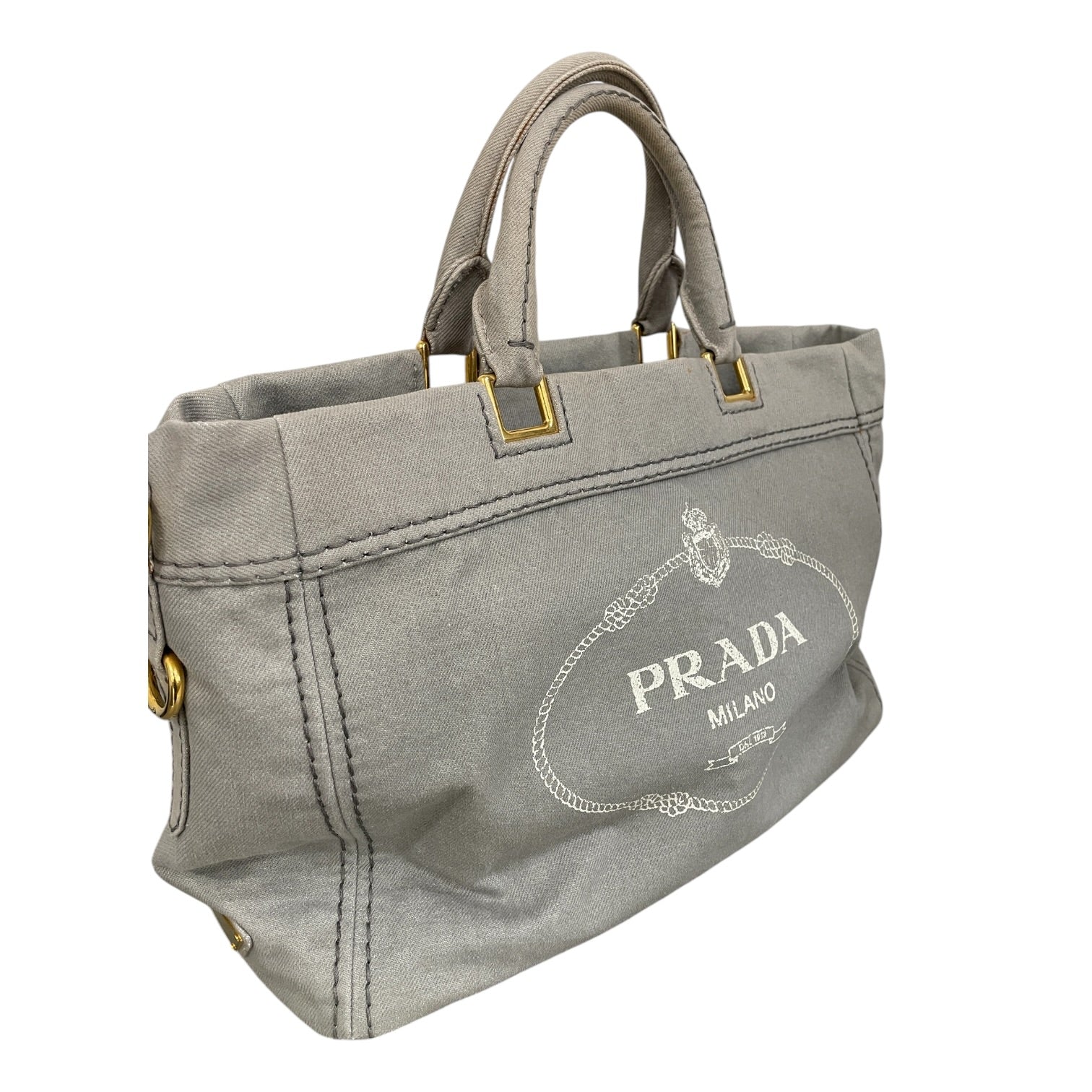 PRADA/Tote Bag/Cotton/GRY/Grey Canapa Tote Bag view 6